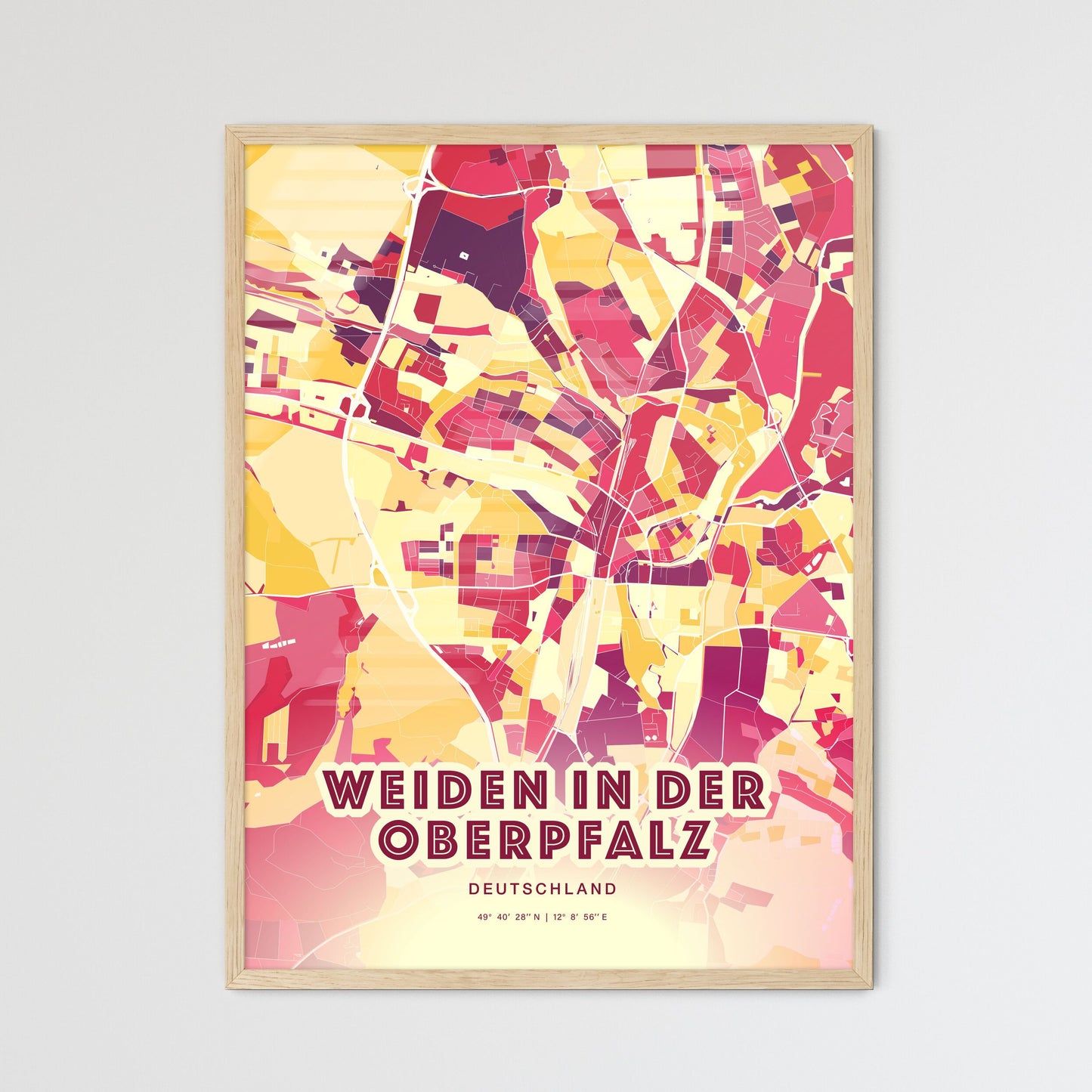 Colorful WEIDEN IN DER OBERPFALZ GERMANY Fine Art Map Hot Red