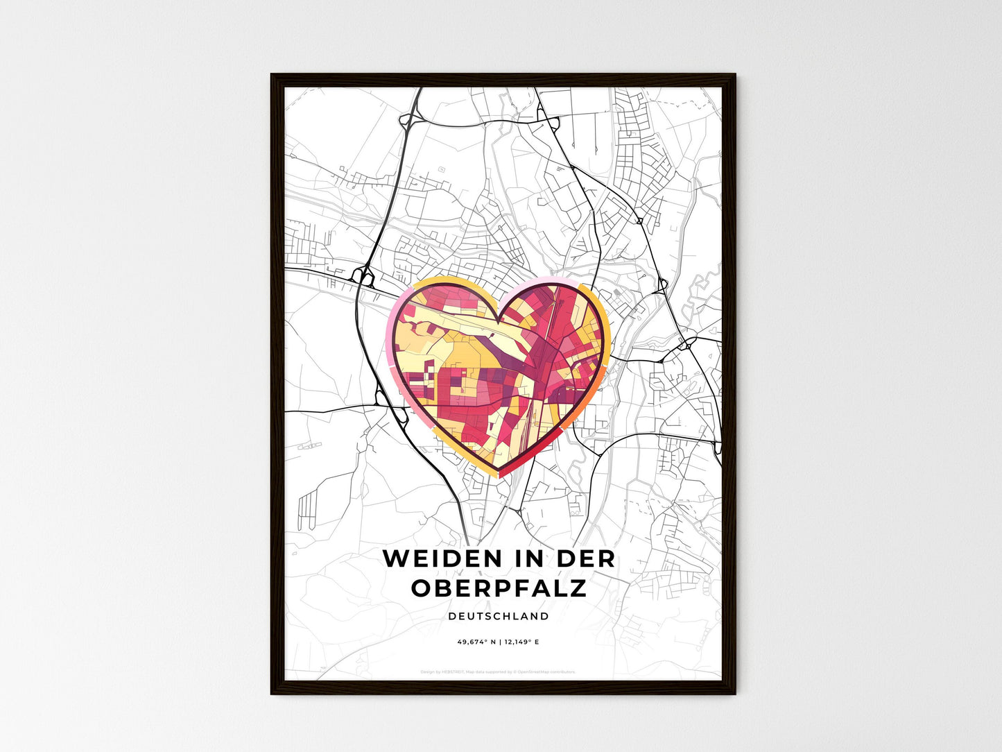 Weiden In Der Oberpfalz Germany wedding art map with heart icon