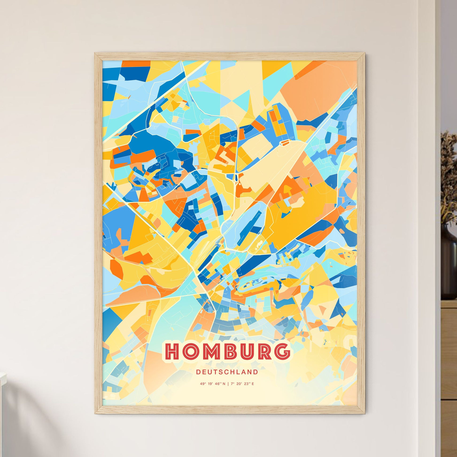 Colorful HOMBURG GERMANY Fine Art Map Blue Orange