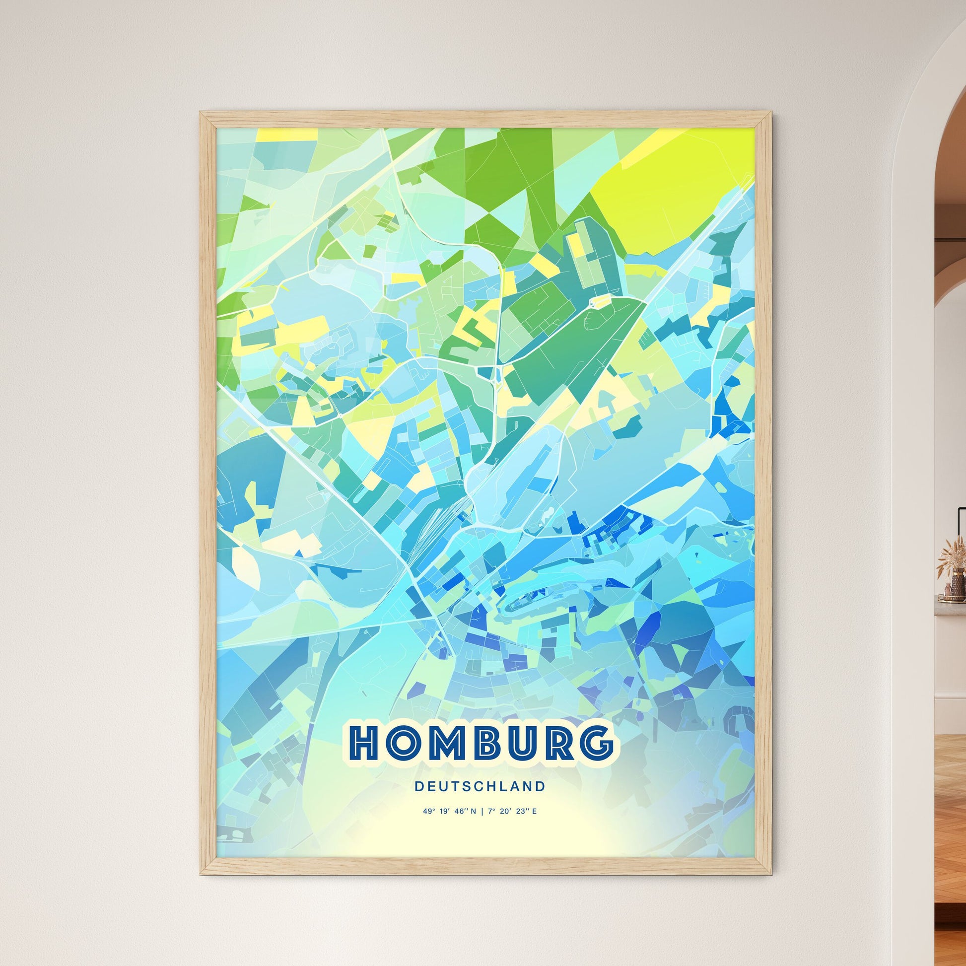 Colorful HOMBURG GERMANY Fine Art Map Cool Blue