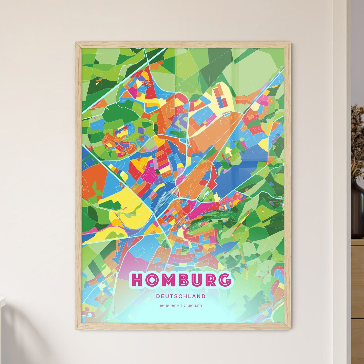Colorful HOMBURG GERMANY Fine Art Map Crazy Colors