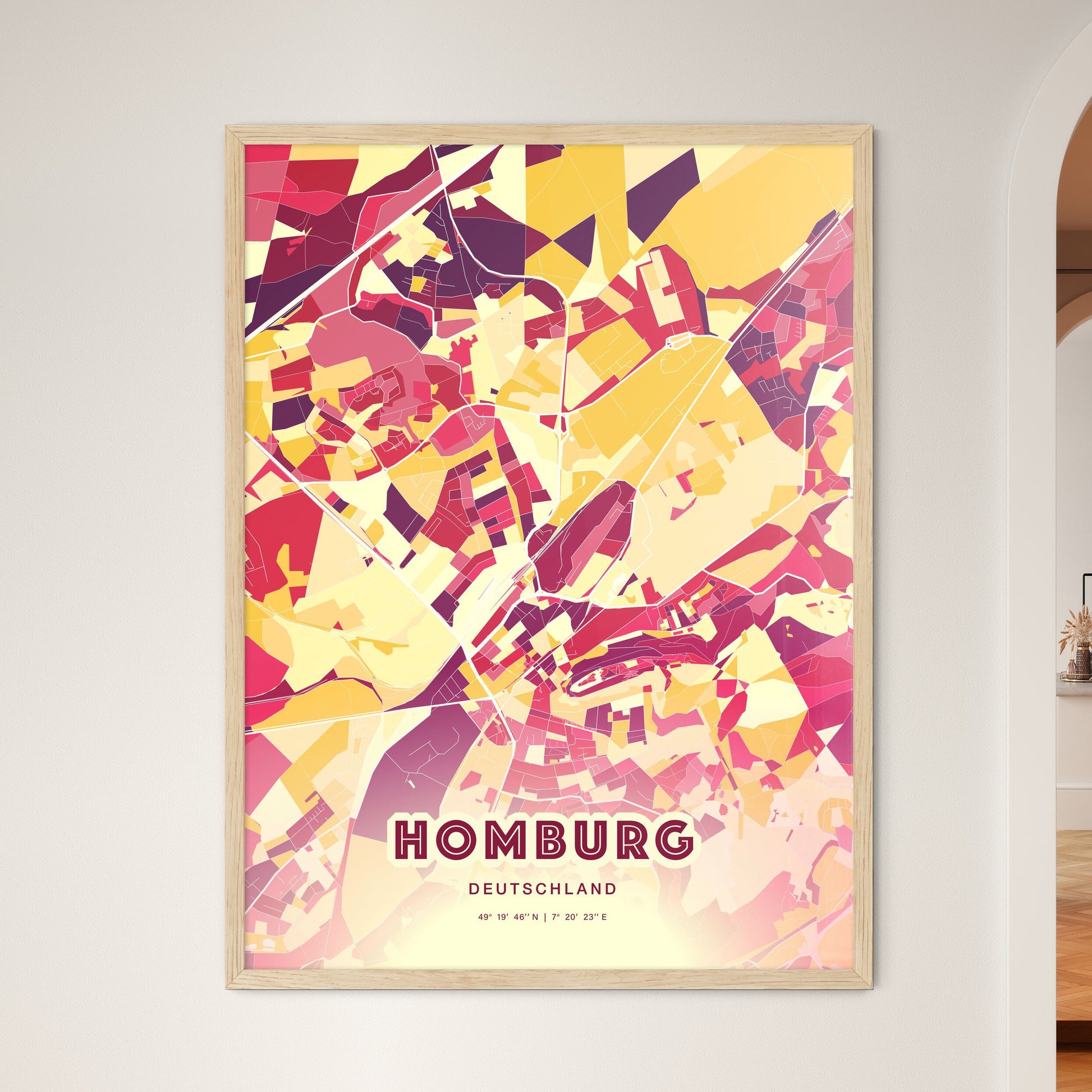 Colorful HOMBURG GERMANY Fine Art Map Hot Red