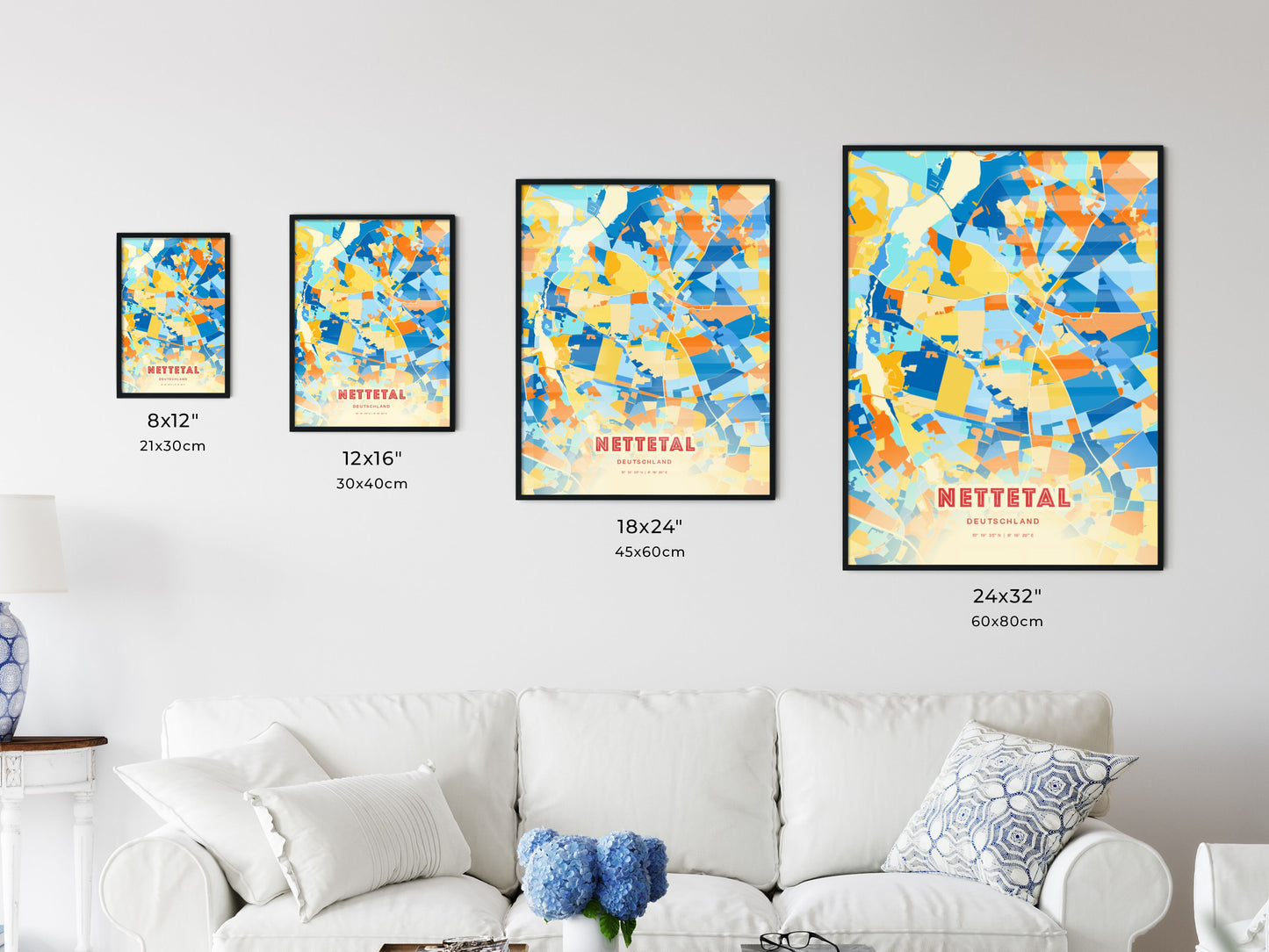 Colorful NETTETAL GERMANY Fine Art Map Blue Orange