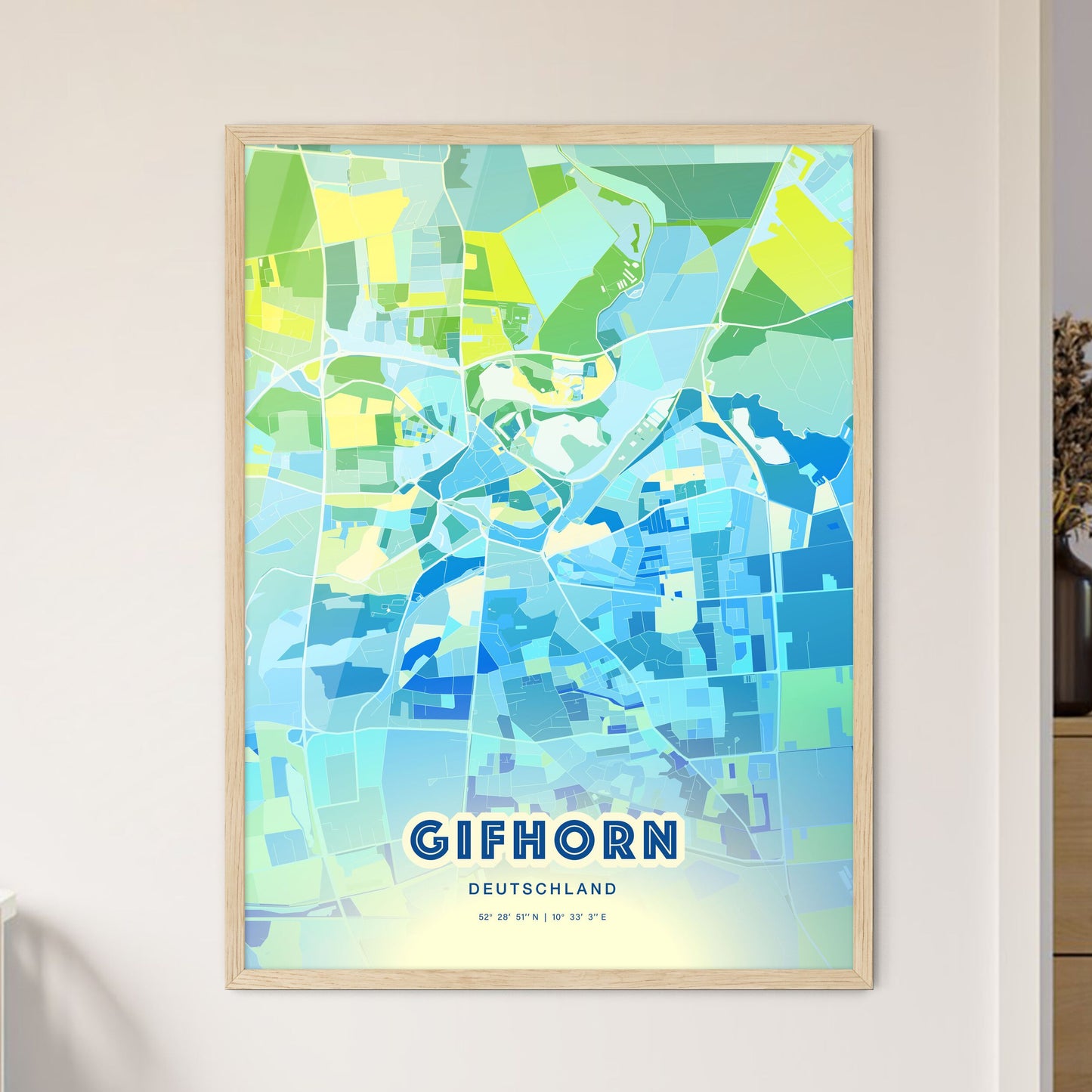 Colorful GIFHORN GERMANY Fine Art Map Cool Blue