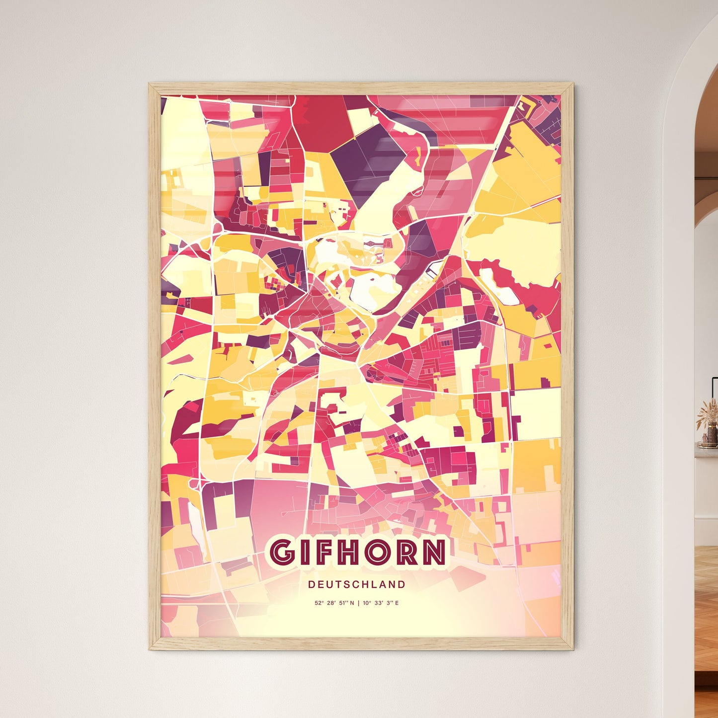 Colorful GIFHORN GERMANY Fine Art Map Hot Red