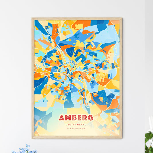 Colorful AMBERG GERMANY Fine Art Map Blue Orange