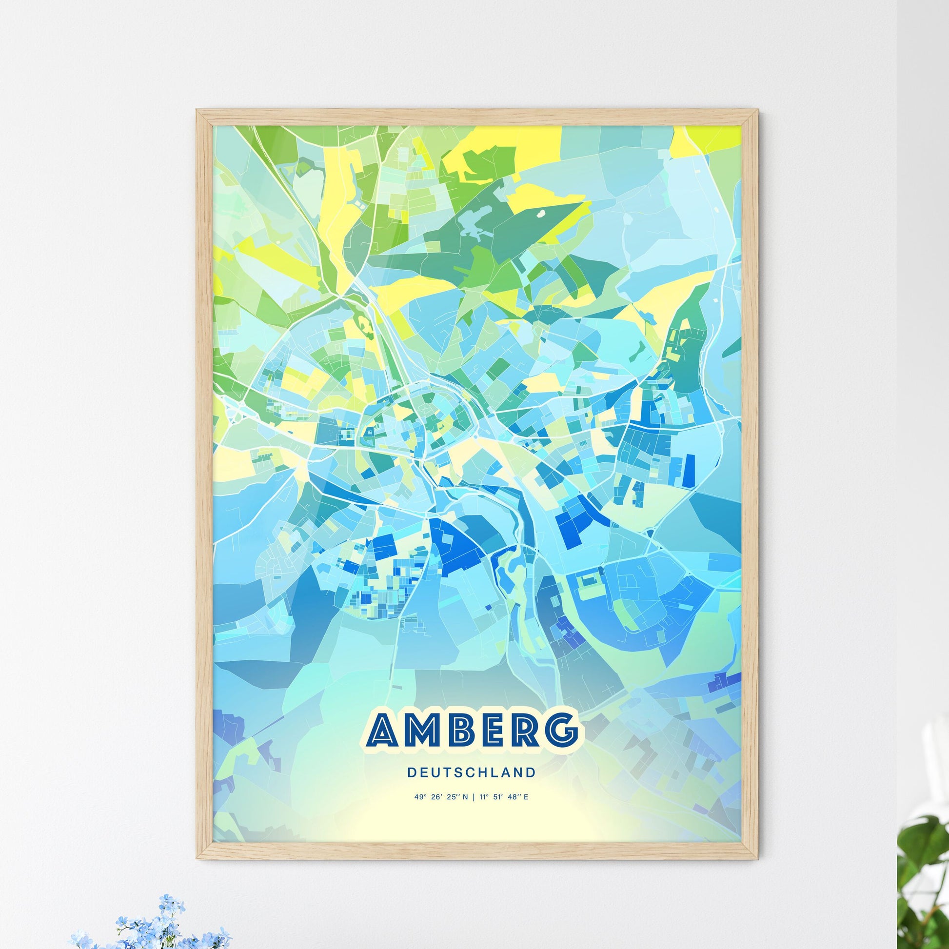 Colorful AMBERG GERMANY Fine Art Map Cool Blue