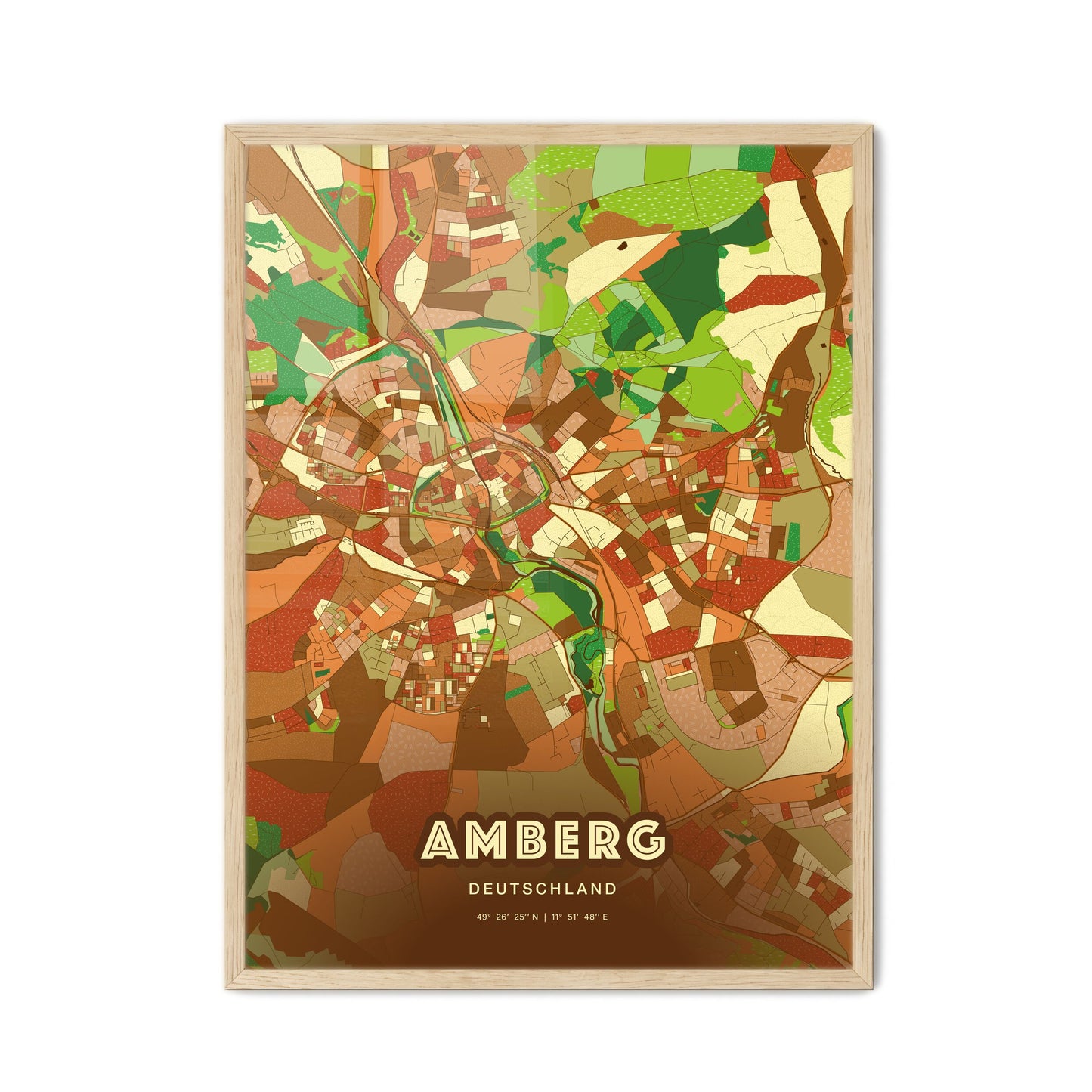 Colorful AMBERG GERMANY Fine Art Map Farmhouse