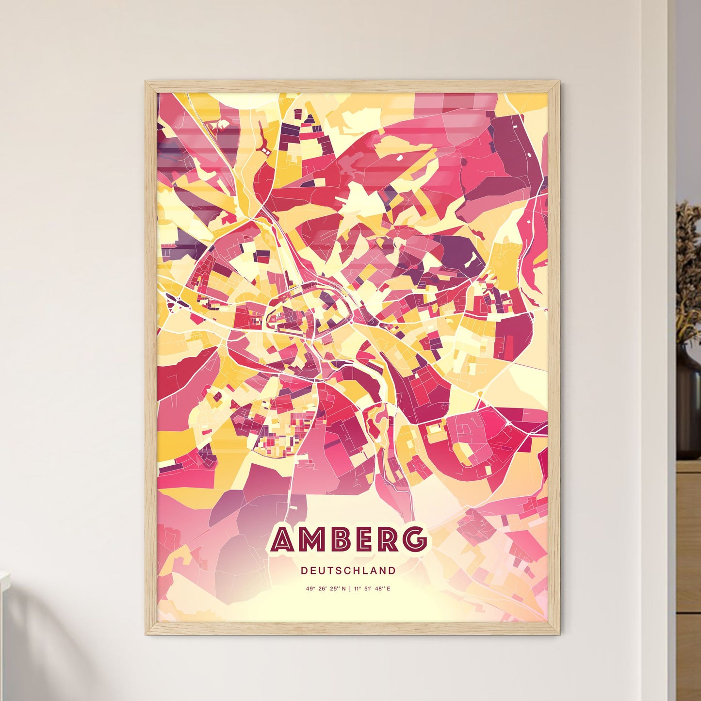 Colorful AMBERG GERMANY Fine Art Map Hot Red