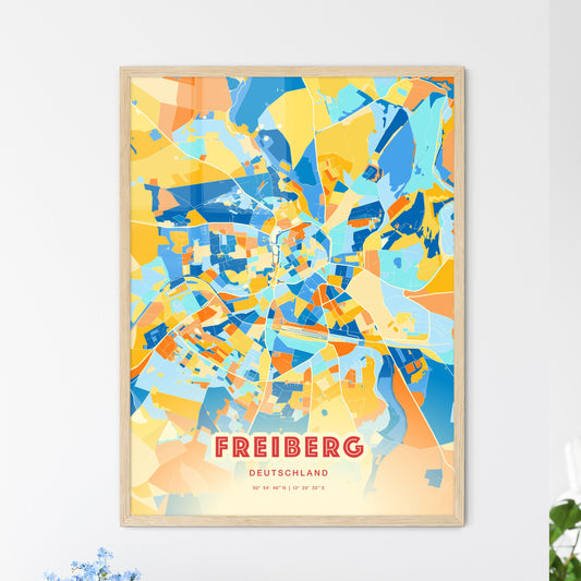 Colorful FREIBERG GERMANY Fine Art Map Blue Orange