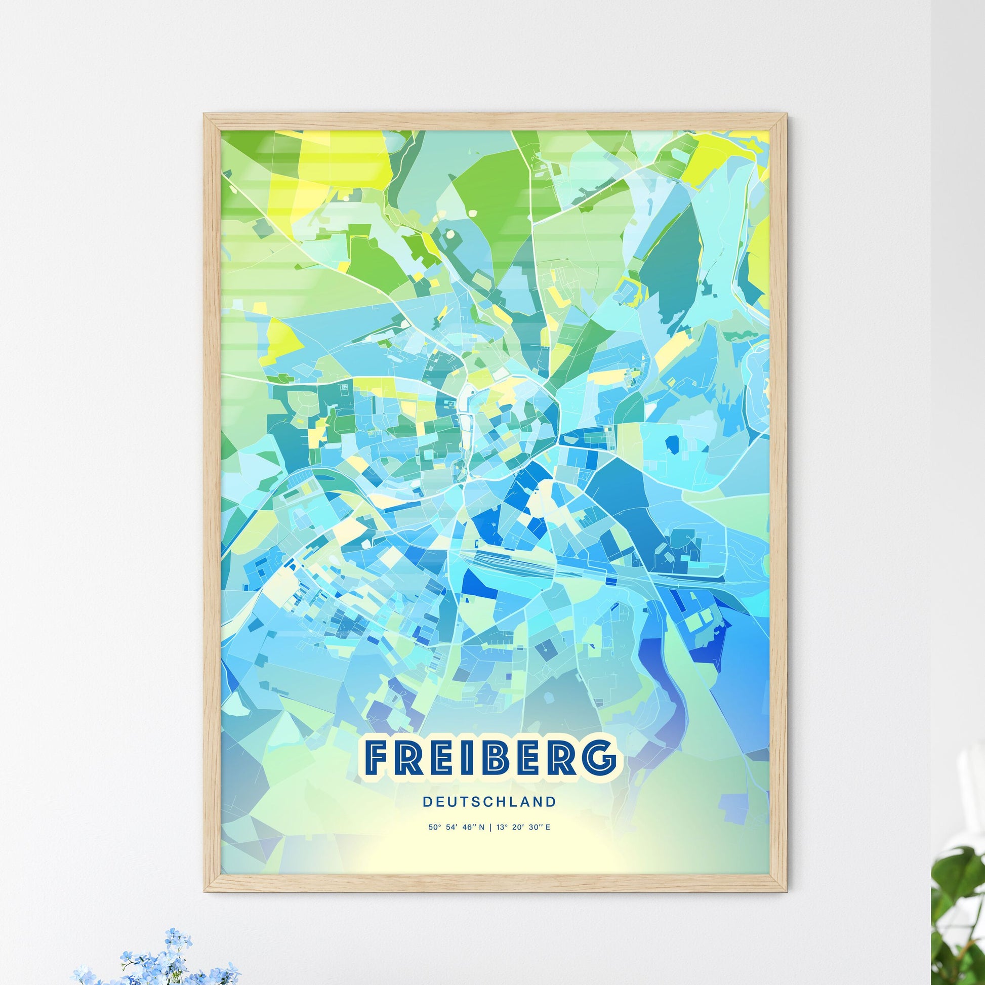 Colorful FREIBERG GERMANY Fine Art Map Cool Blue