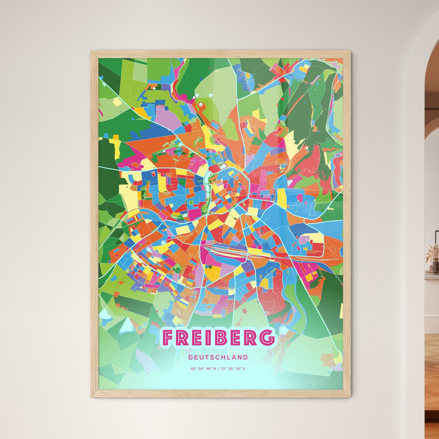 Colorful FREIBERG GERMANY Fine Art Map Crazy Colors