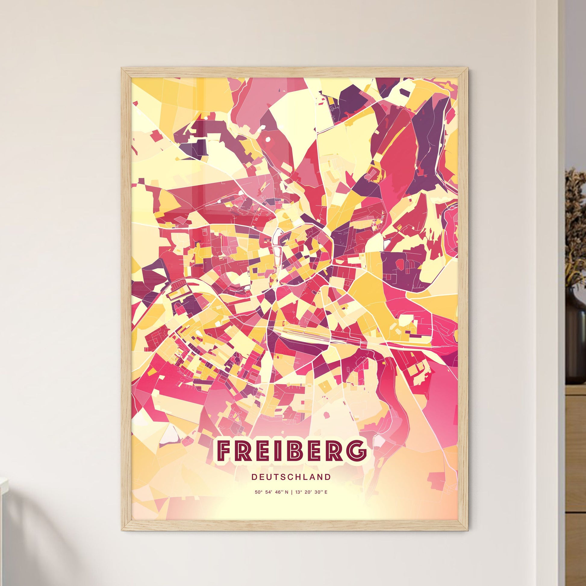 Colorful FREIBERG GERMANY Fine Art Map Hot Red