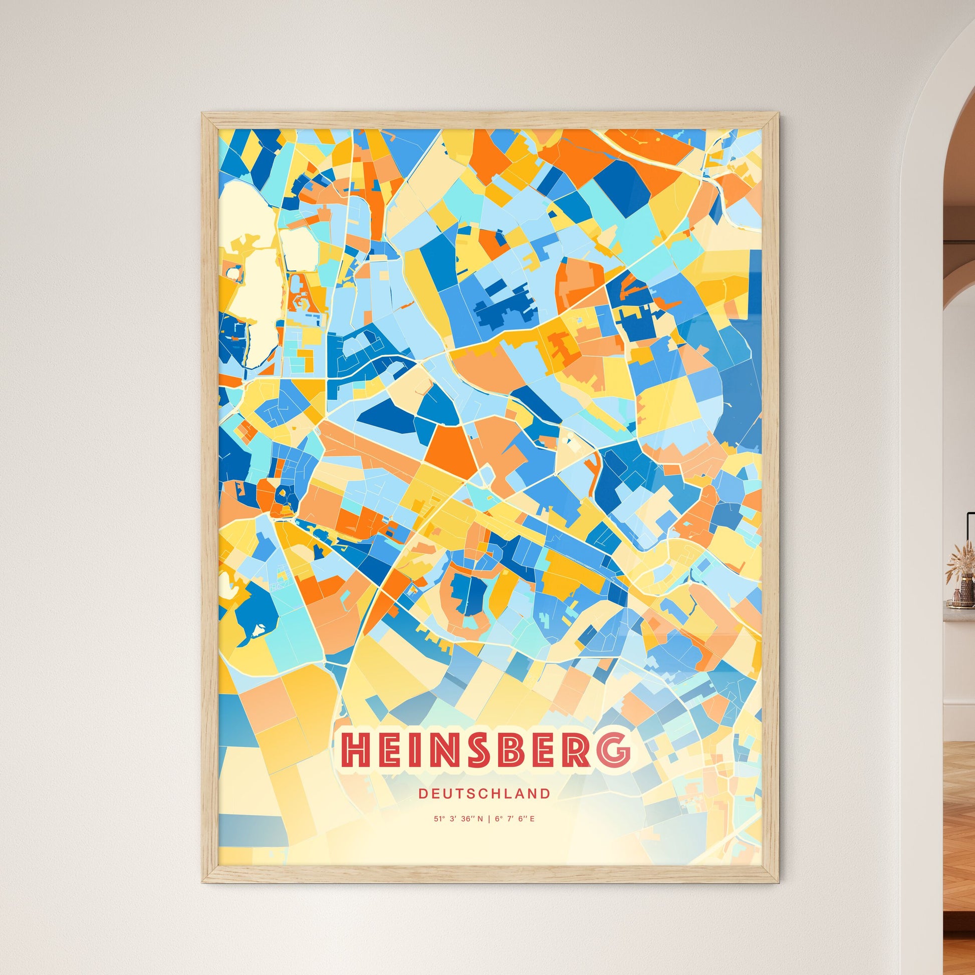 Colorful HEINSBERG GERMANY Fine Art Map Blue Orange