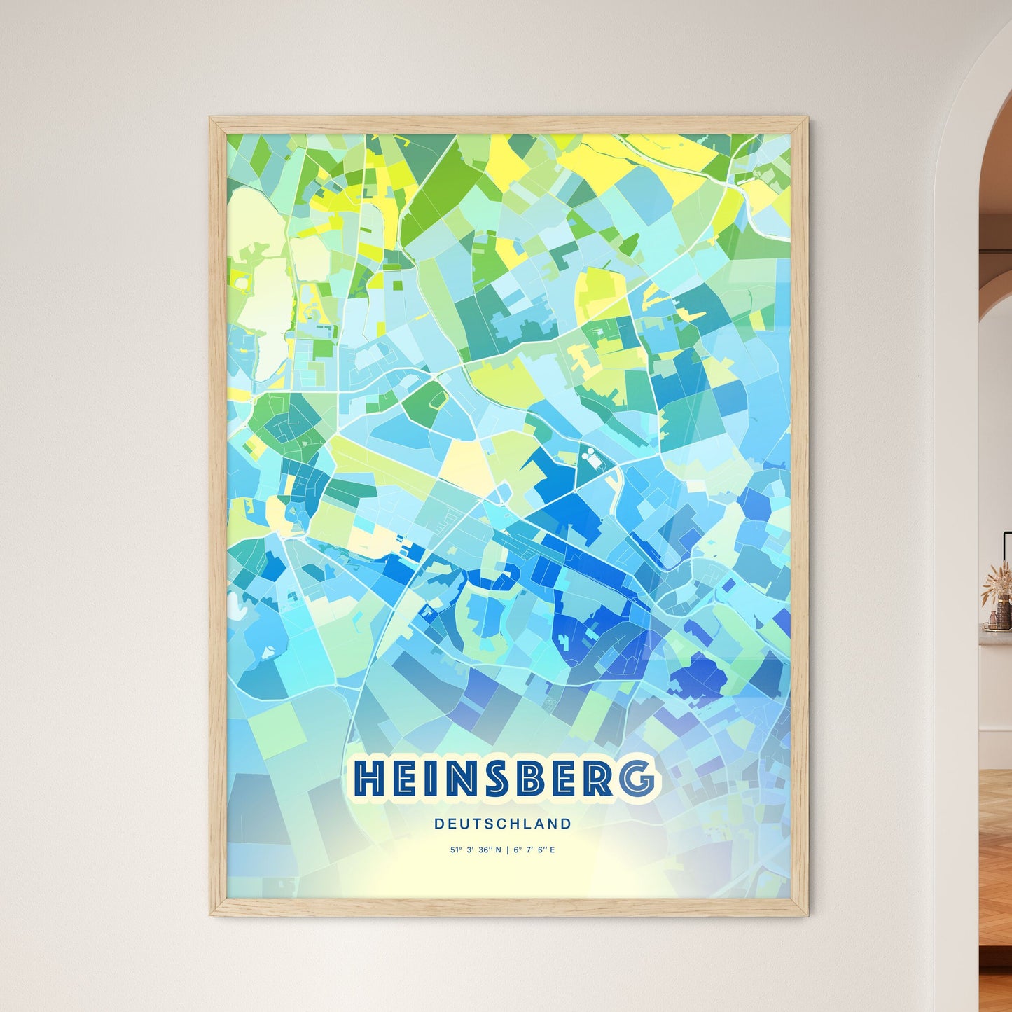 Colorful HEINSBERG GERMANY Fine Art Map Cool Blue