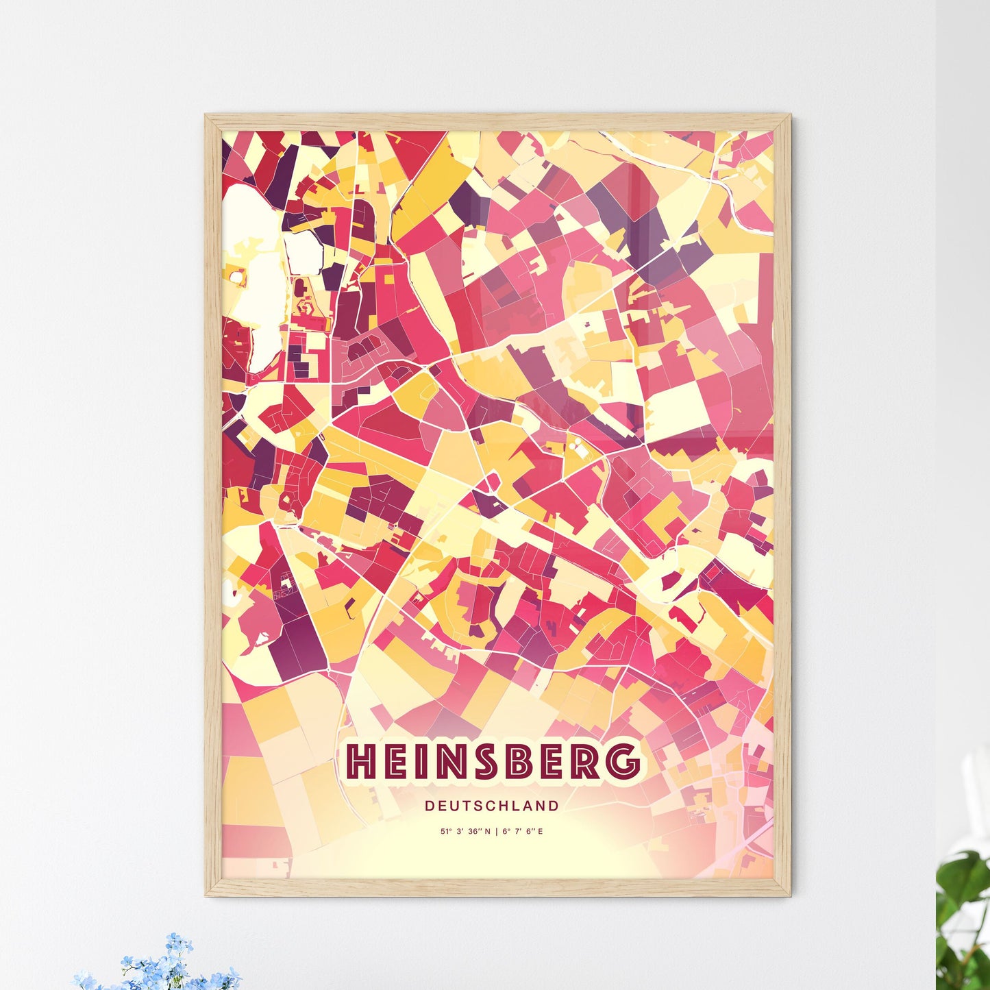 Colorful HEINSBERG GERMANY Fine Art Map Hot Red