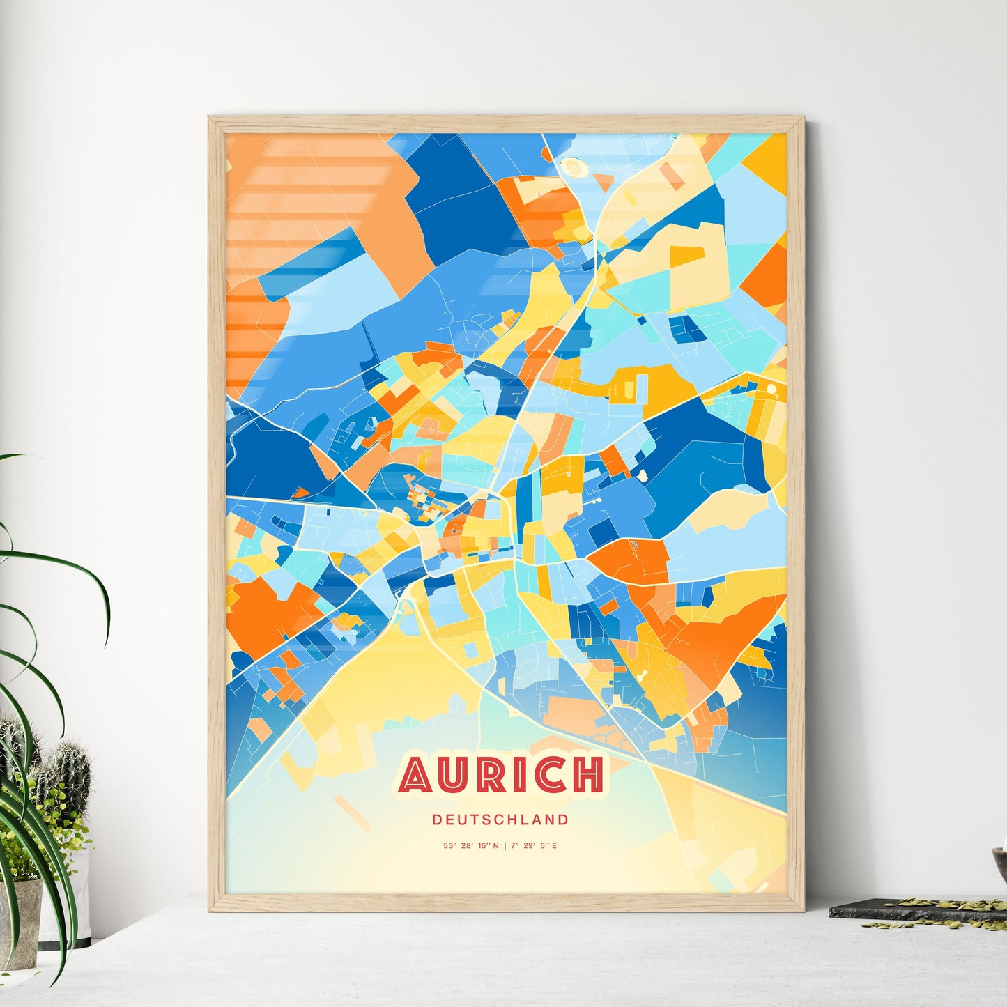 Colorful AURICH GERMANY Fine Art Map Blue Orange