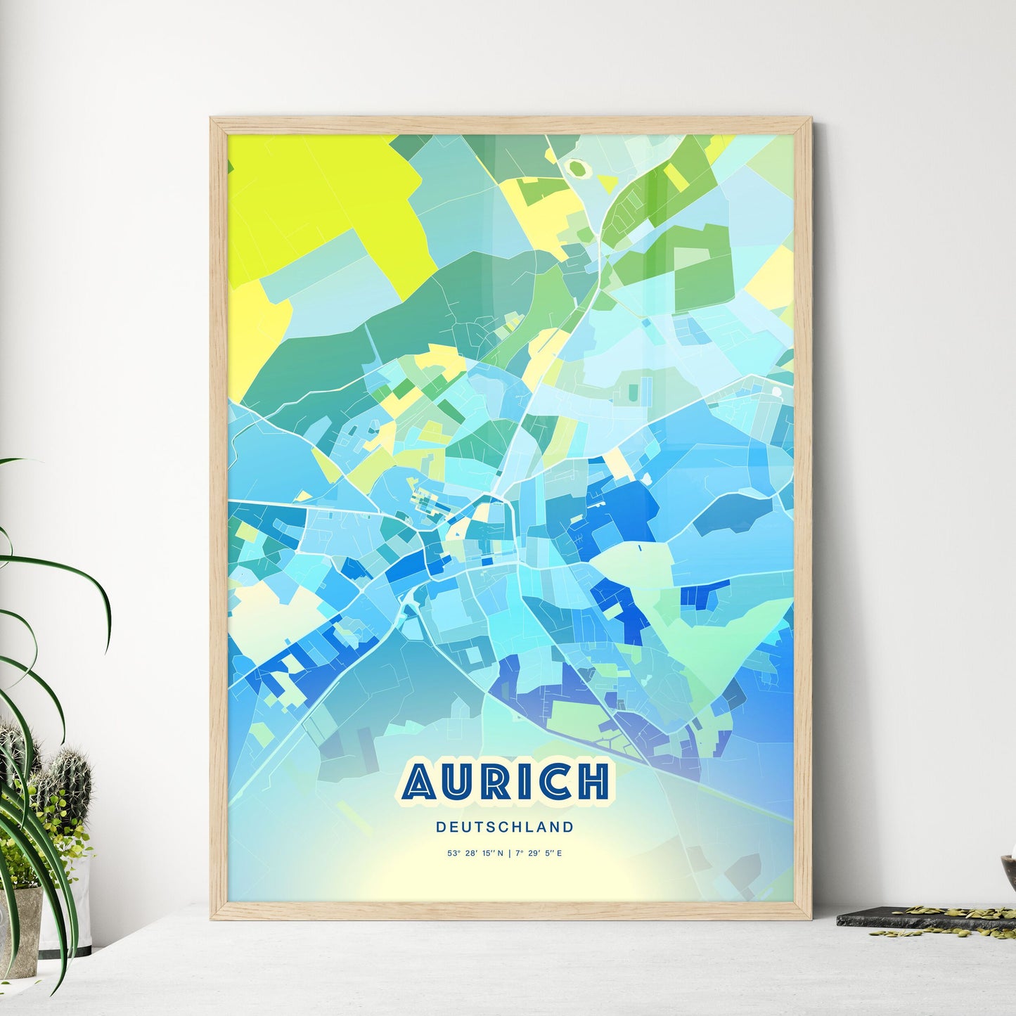 Colorful AURICH GERMANY Fine Art Map Cool Blue