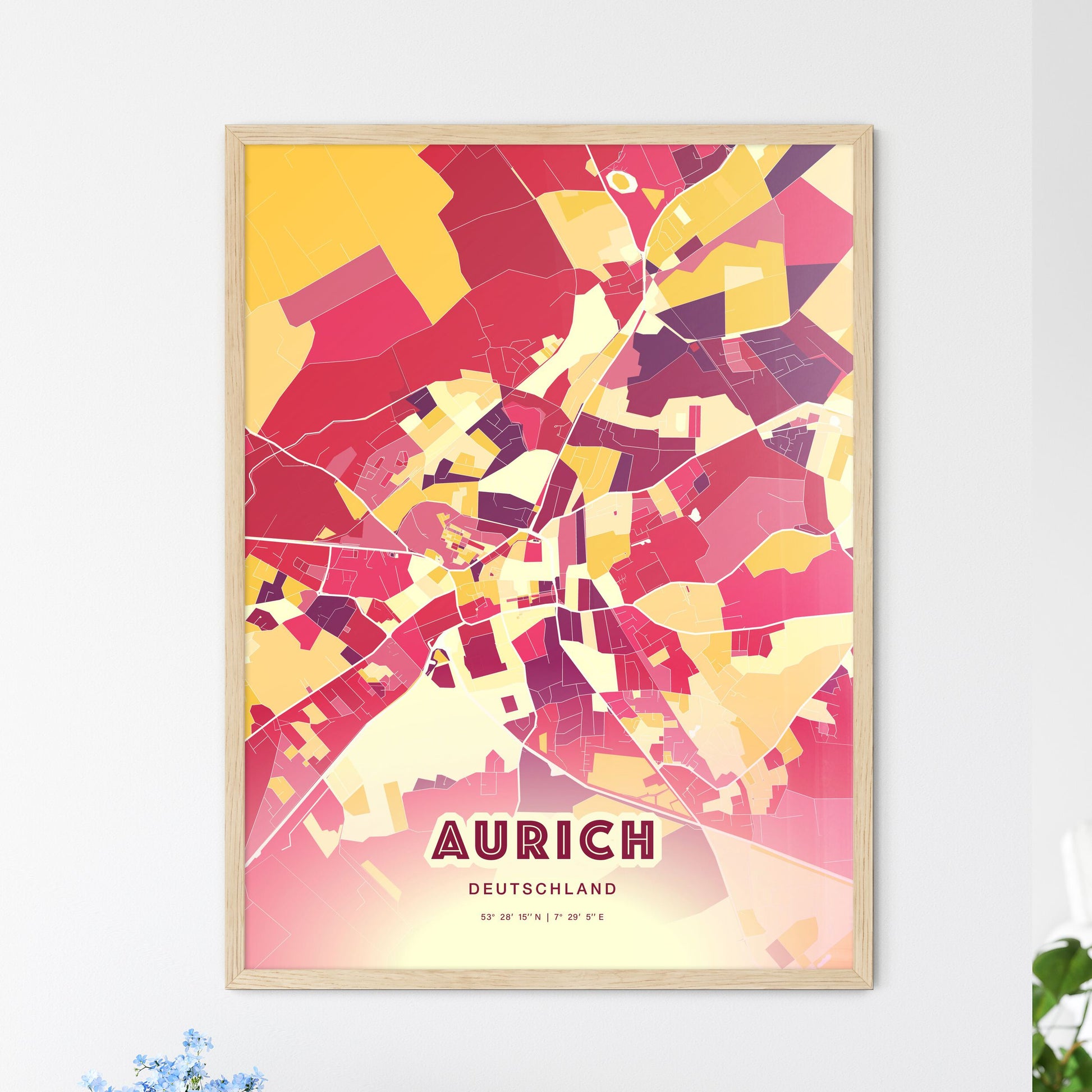 Colorful AURICH GERMANY Fine Art Map Hot Red