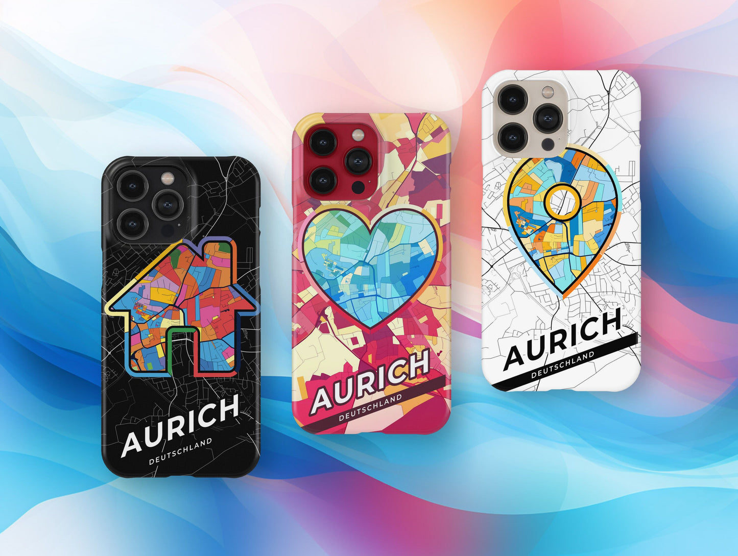 Aurich Deutschland slim phone case with colorful icon. Birthday, wedding or housewarming gift. Couple match cases.
