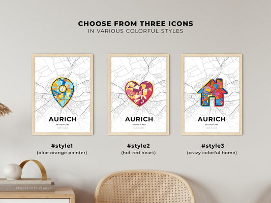 Aurich Germany maps with colorful icons