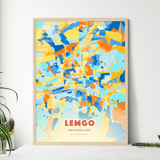 Colorful LEMGO GERMANY Fine Art Map Blue Orange