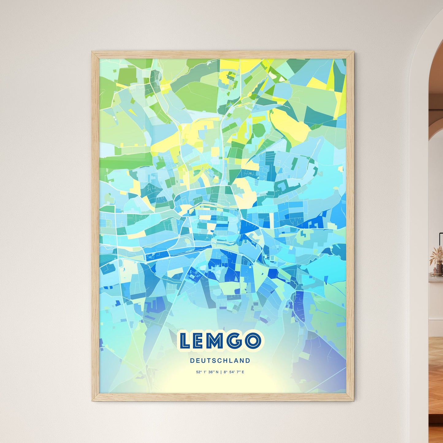 Colorful LEMGO GERMANY Fine Art Map Cool Blue