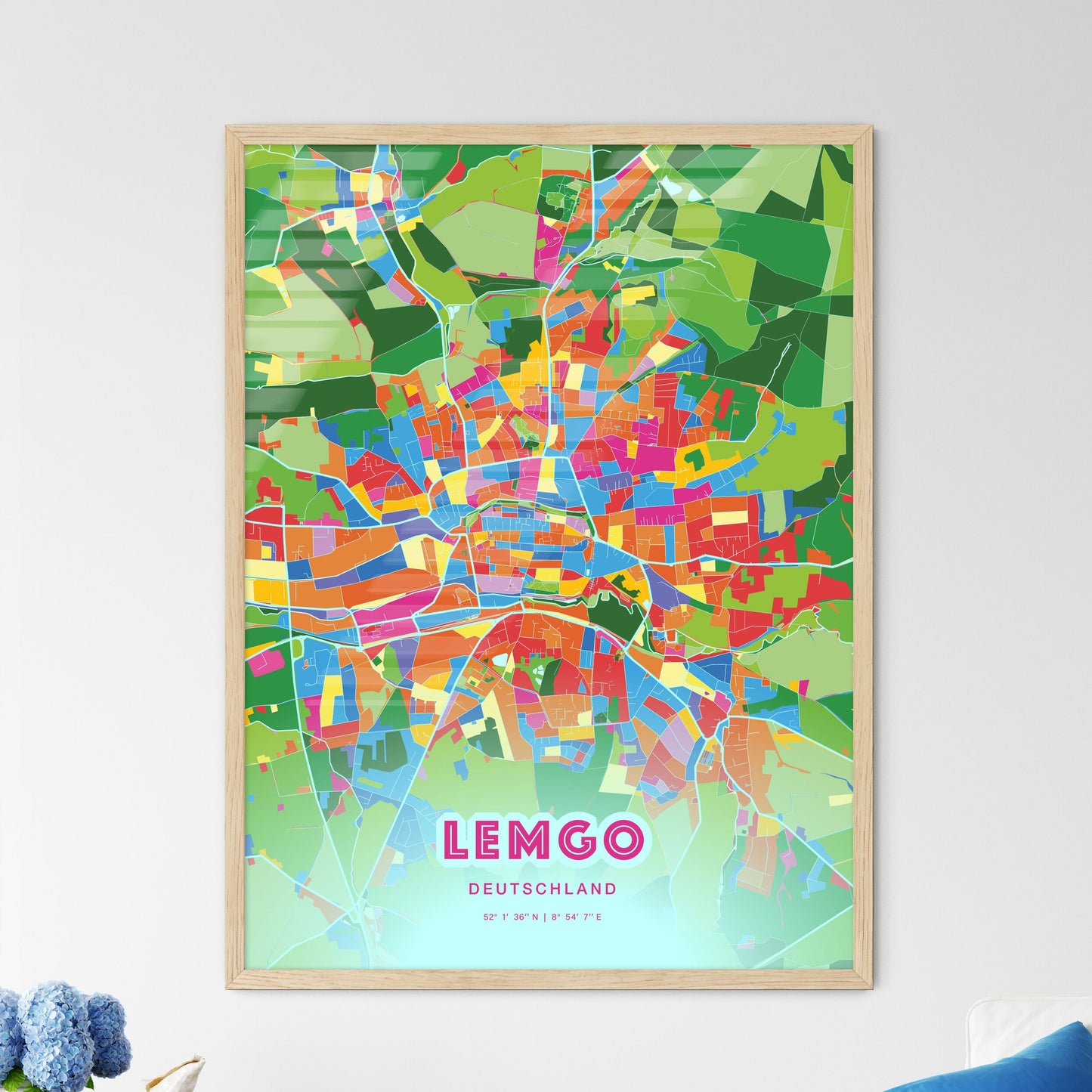 Colorful LEMGO GERMANY Fine Art Map Crazy Colors
