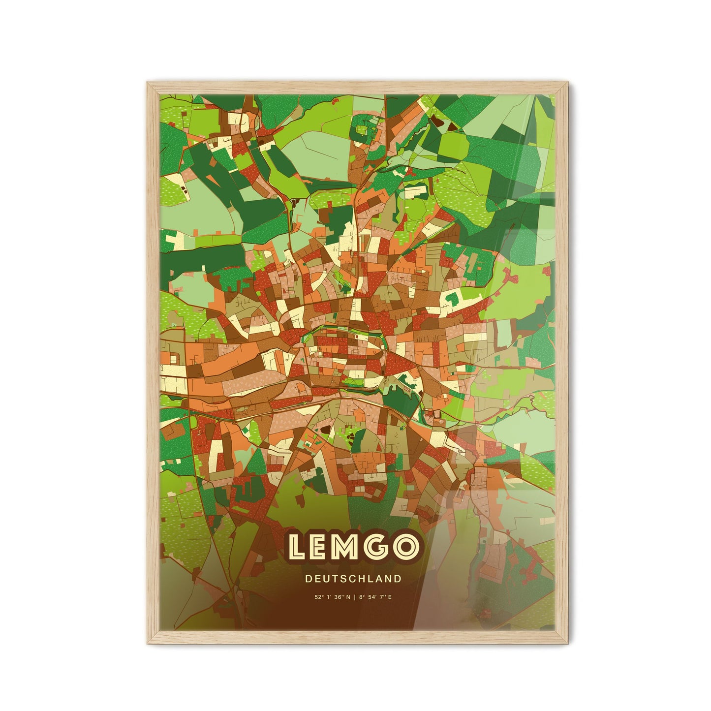 Colorful LEMGO GERMANY Fine Art Map Farmhouse