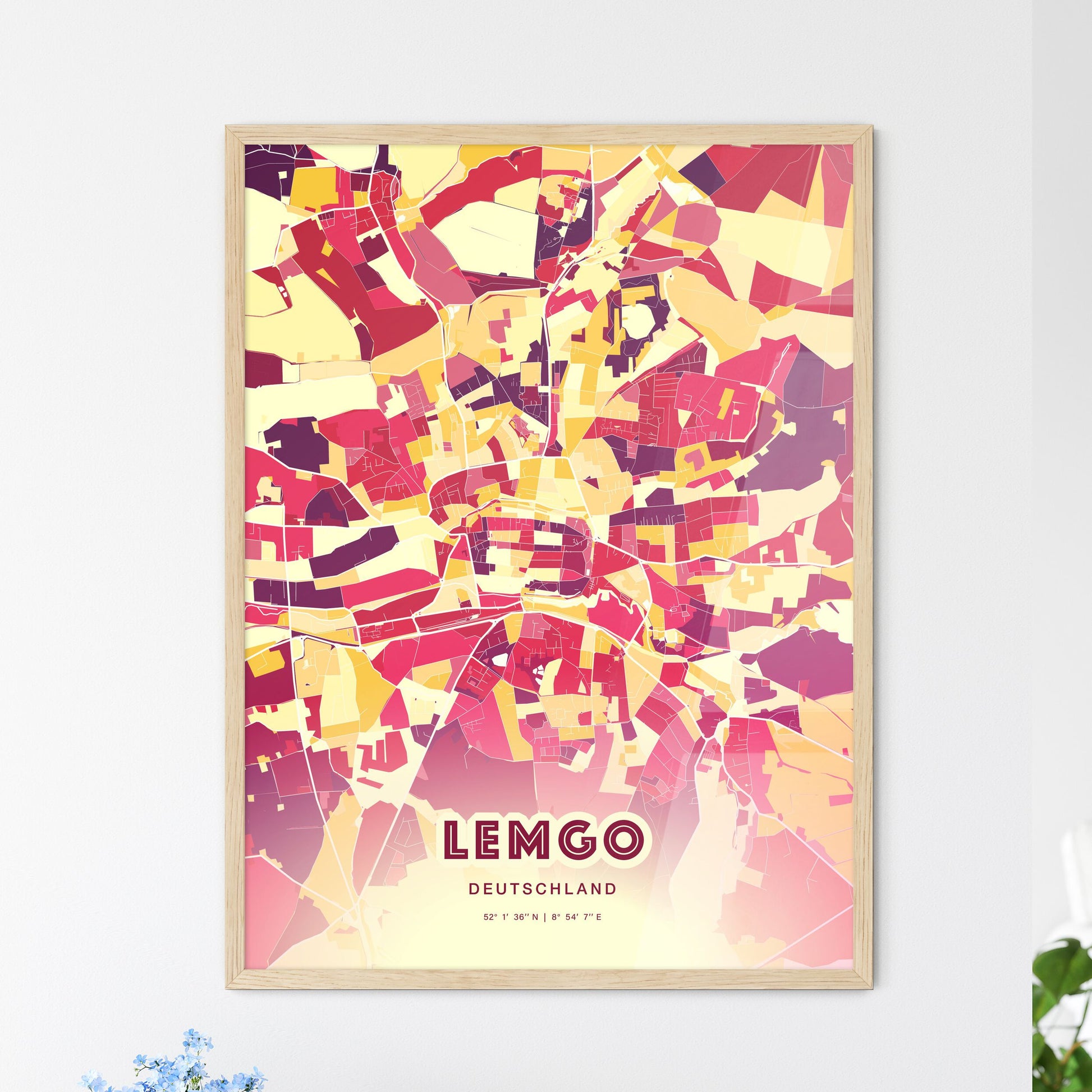 Colorful LEMGO GERMANY Fine Art Map Hot Red