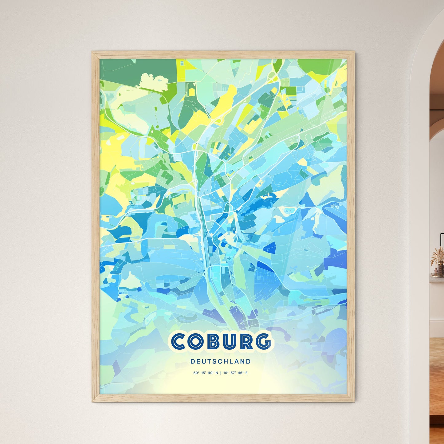 Colorful COBURG GERMANY Fine Art Map Cool Blue