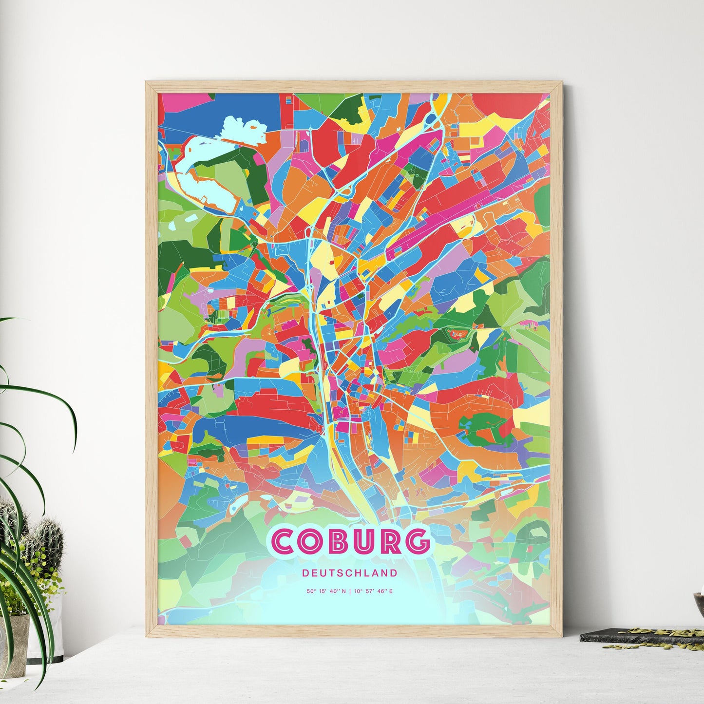 Colorful COBURG GERMANY Fine Art Map Crazy Colors
