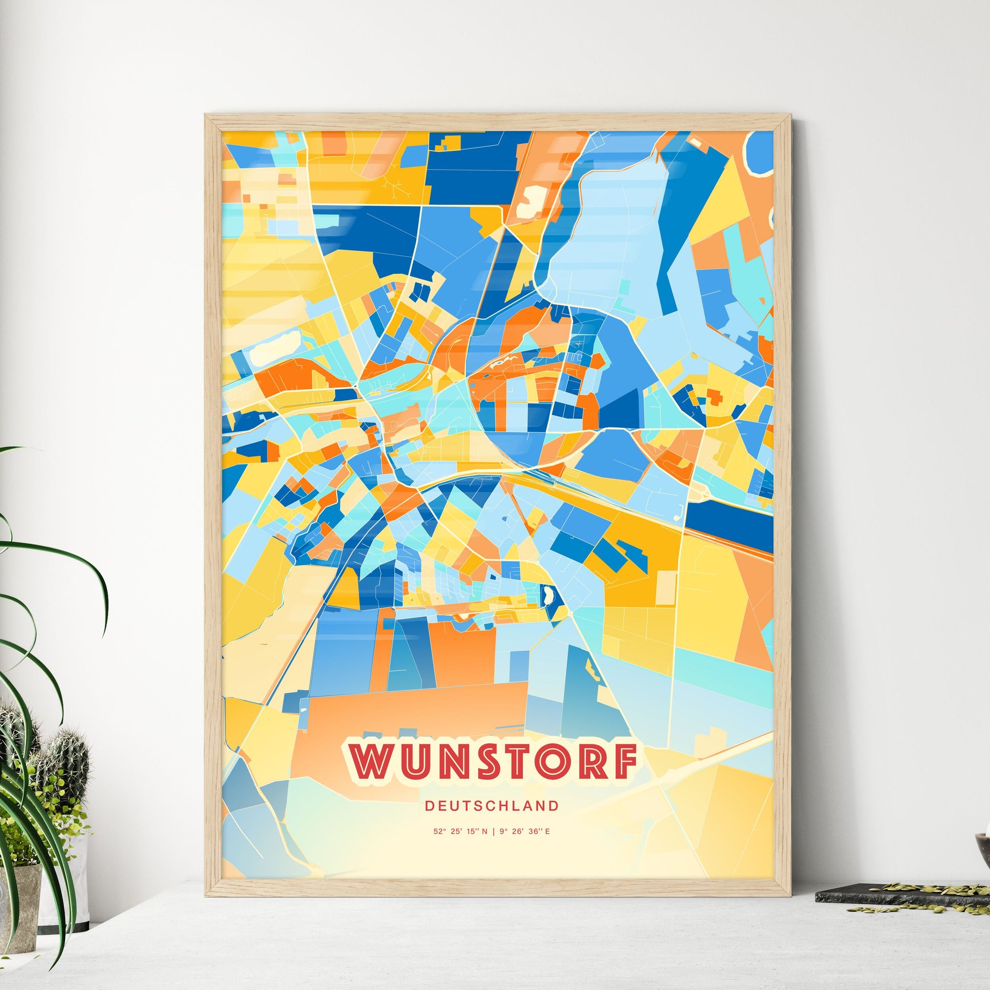 Colorful WUNSTORF GERMANY Fine Art Map Blue Orange