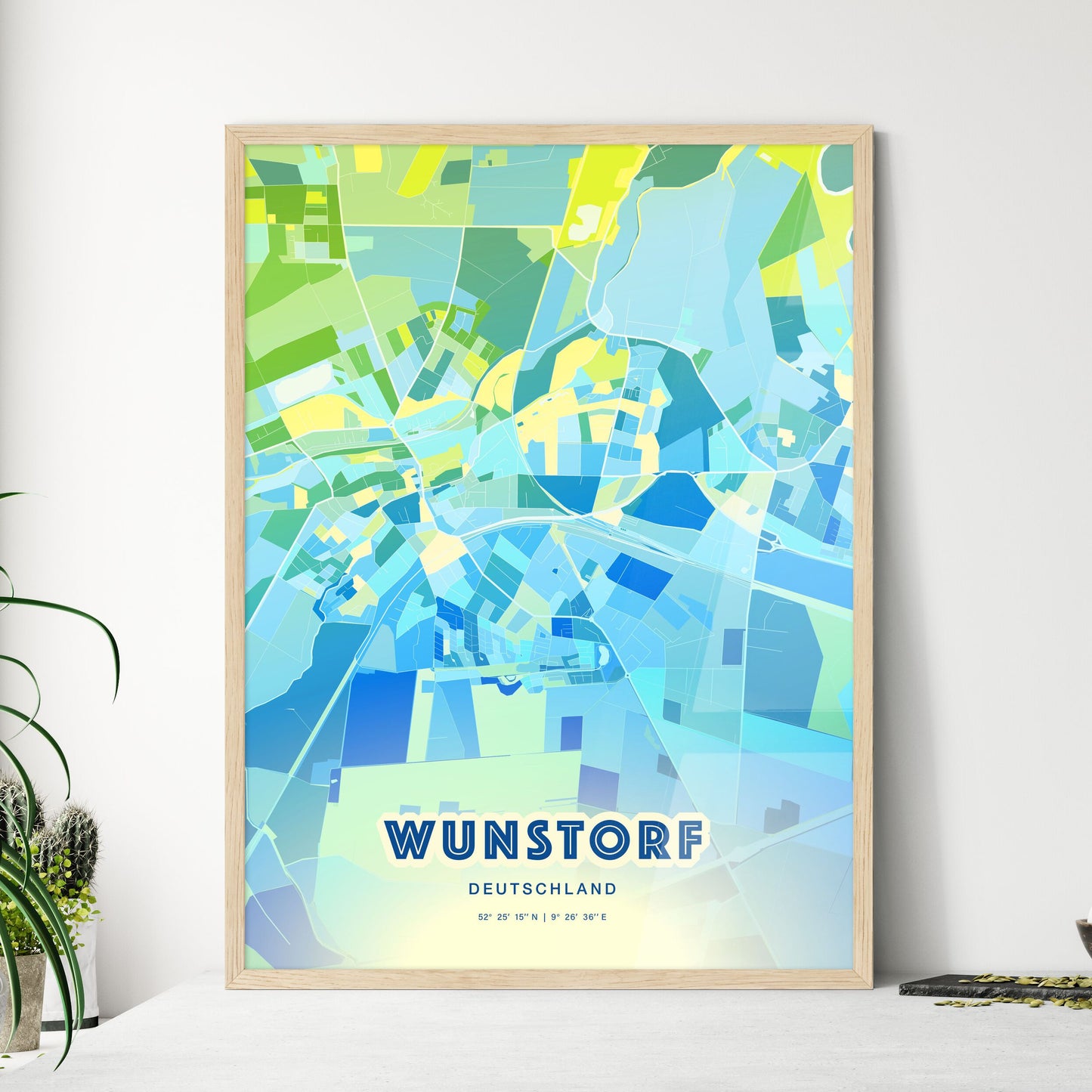 Colorful WUNSTORF GERMANY Fine Art Map Cool Blue