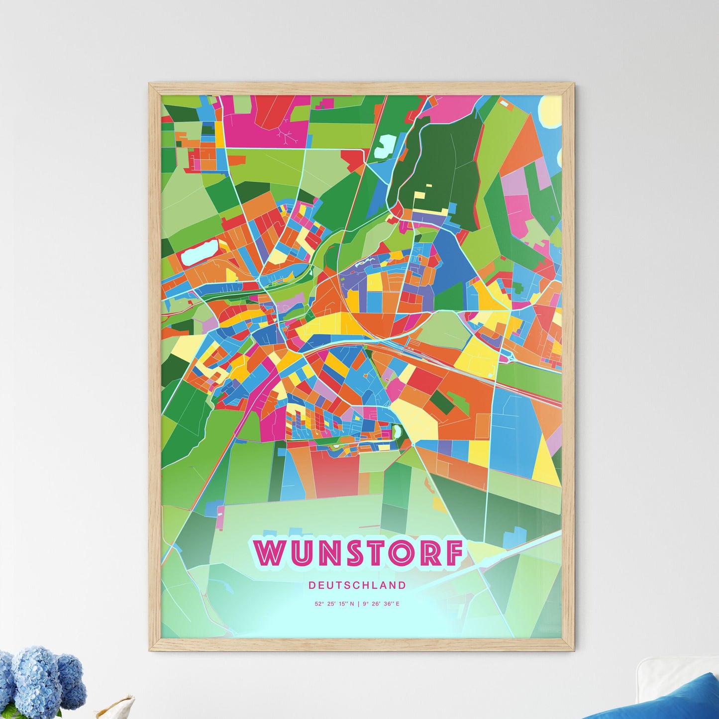 Colorful WUNSTORF GERMANY Fine Art Map Crazy Colors