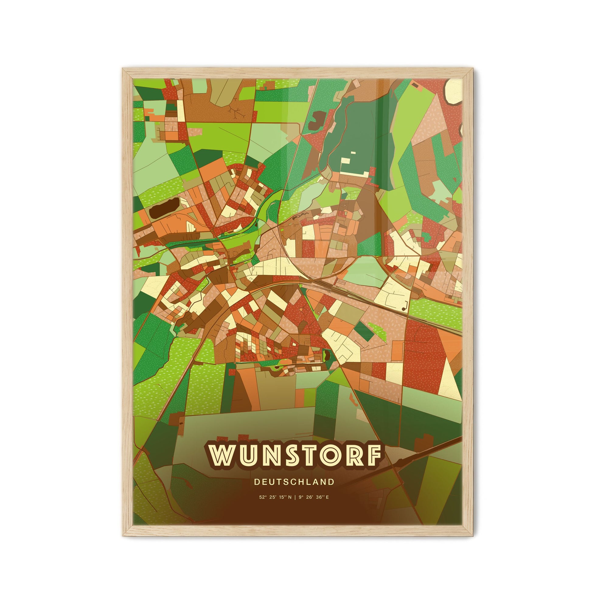 Colorful WUNSTORF GERMANY Fine Art Map Farmhouse