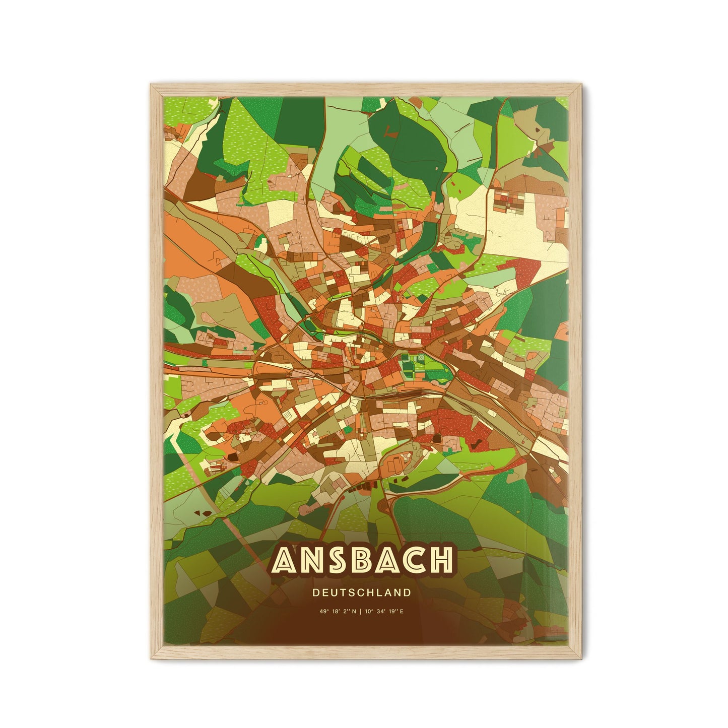 Colorful ANSBACH GERMANY Fine Art Map Farmhouse