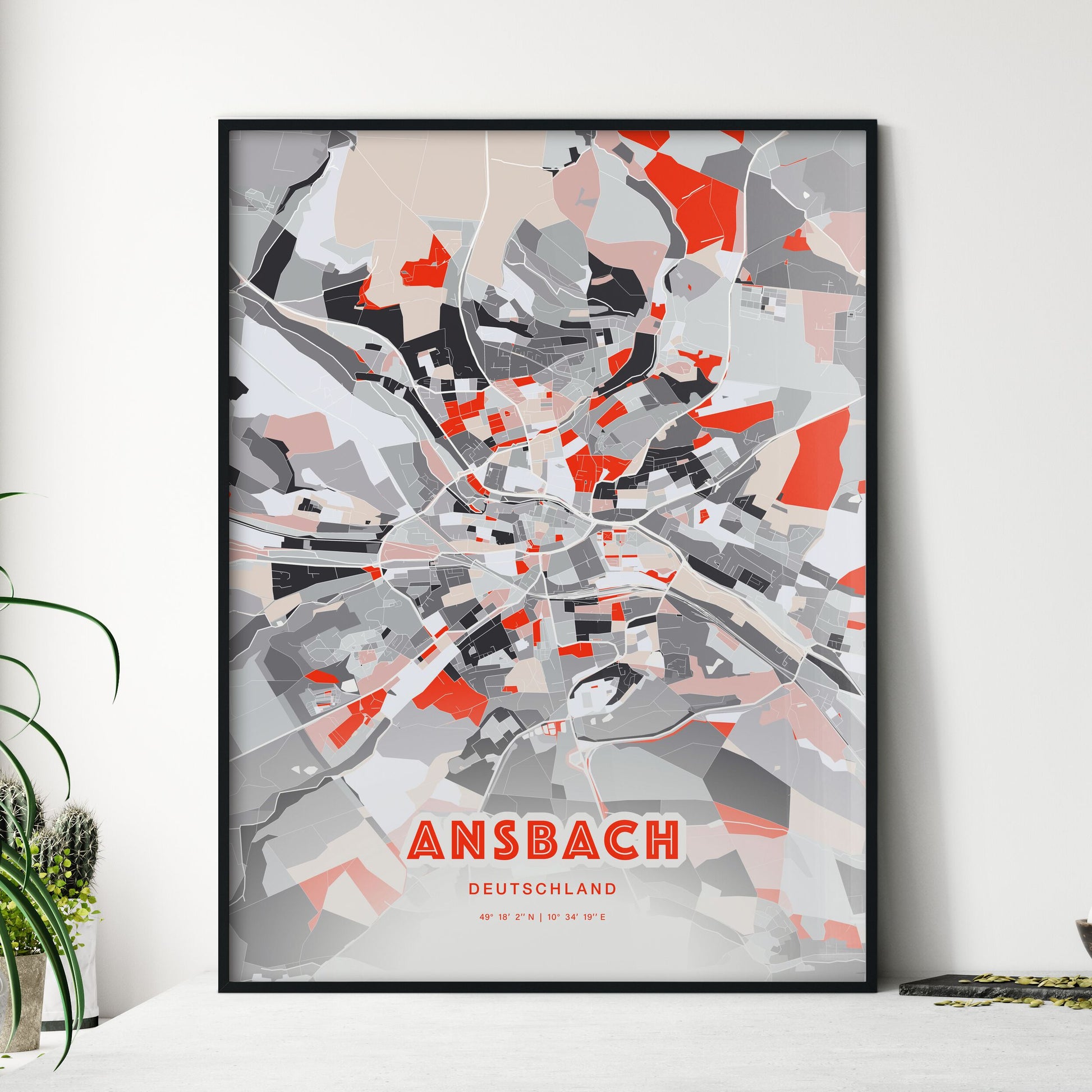 Colorful ANSBACH GERMANY Fine Art Map Modern