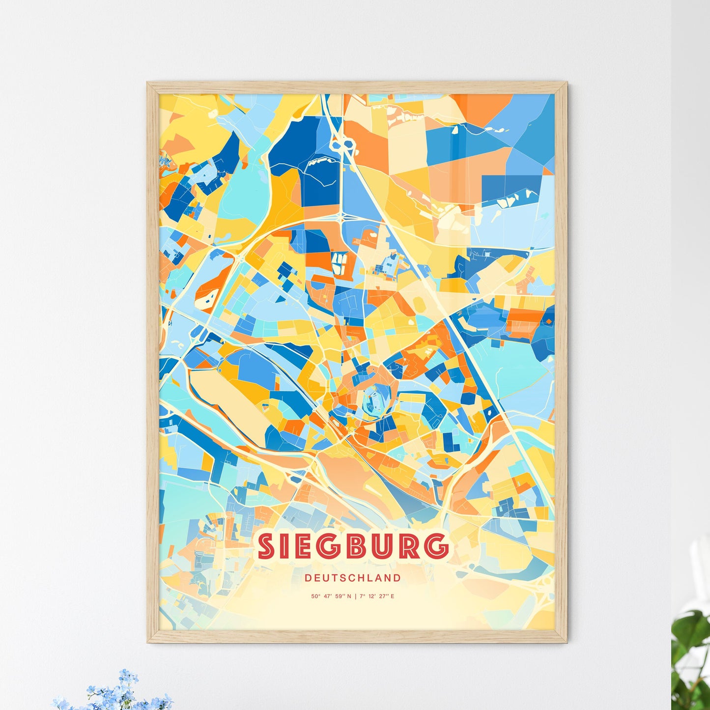 Colorful SIEGBURG GERMANY Fine Art Map Blue Orange