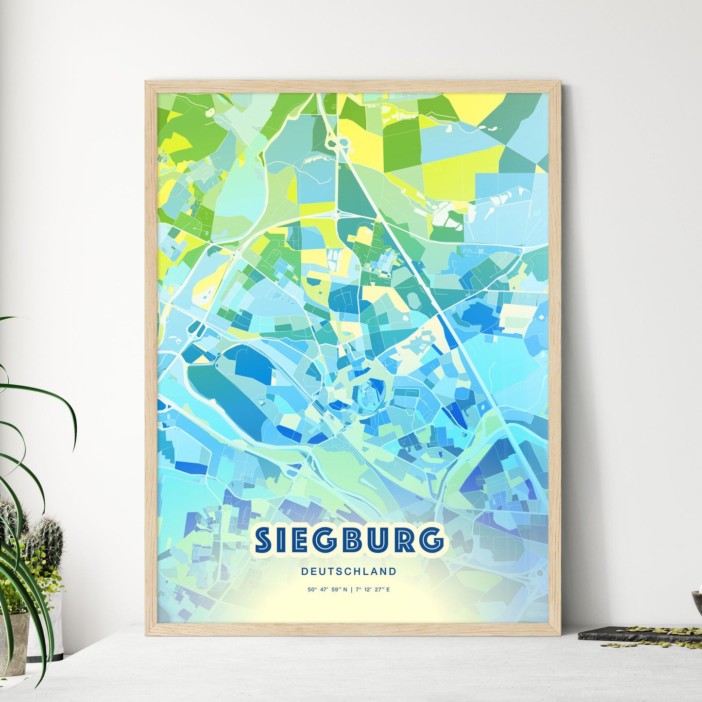 Colorful SIEGBURG GERMANY Fine Art Map Cool Blue