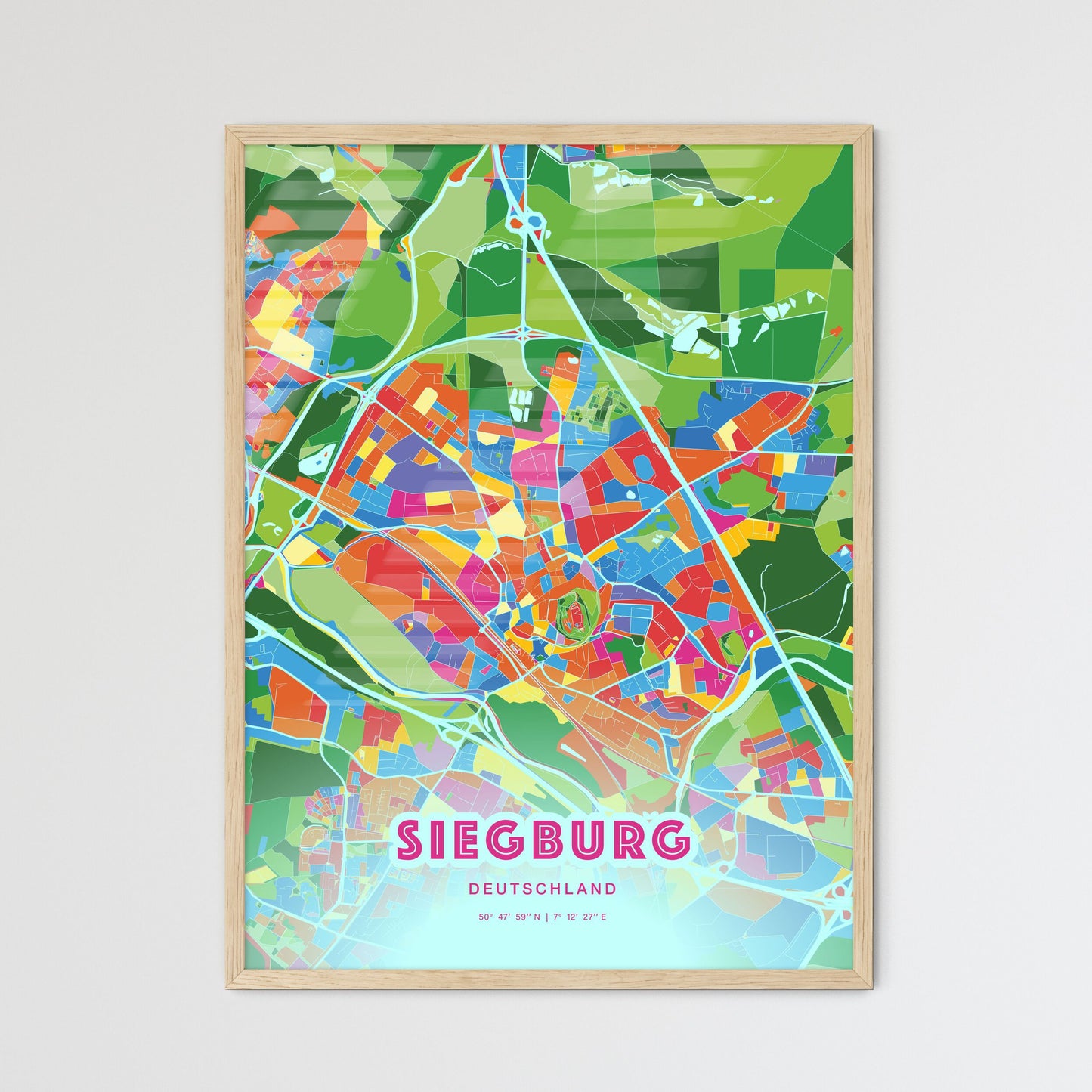 Colorful SIEGBURG GERMANY Fine Art Map Crazy Colors
