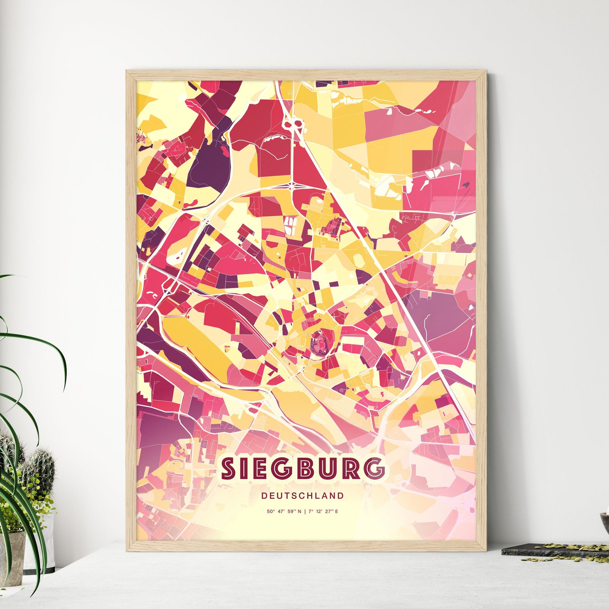 Colorful SIEGBURG GERMANY Fine Art Map Hot Red