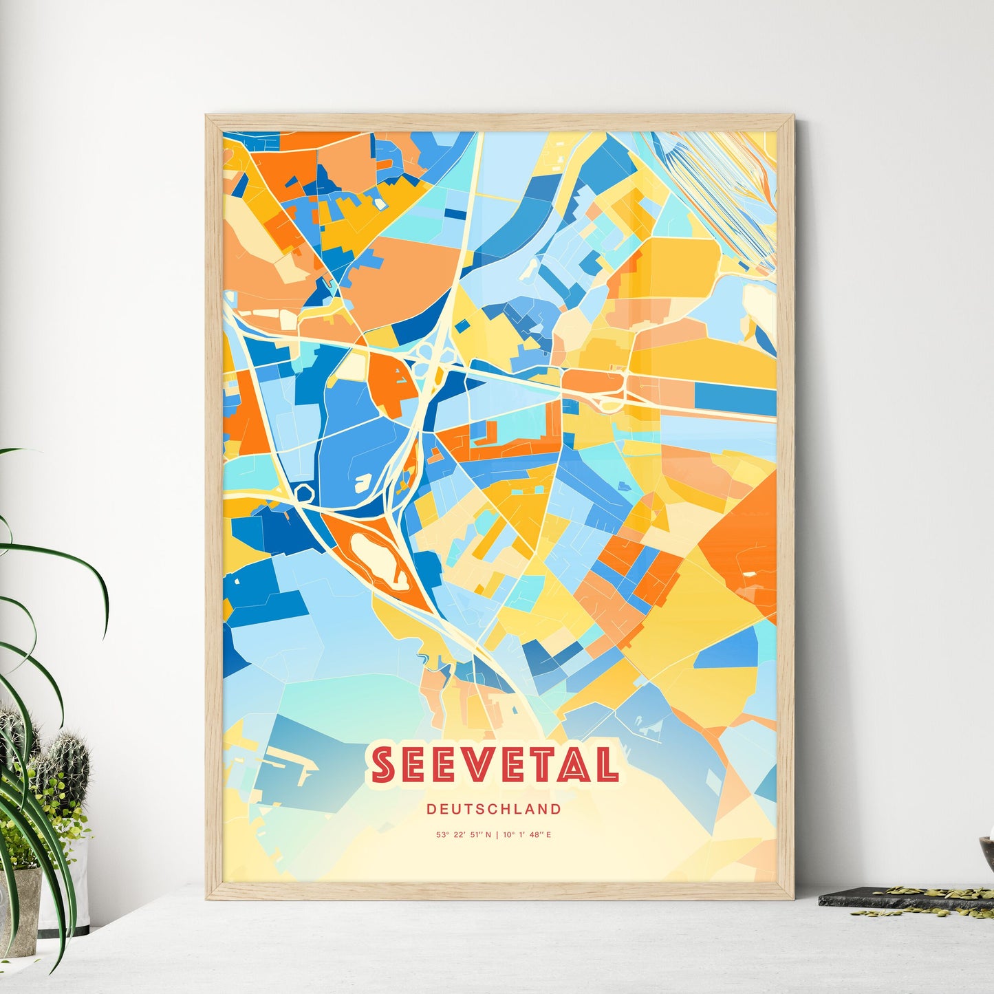 Colorful SEEVETAL GERMANY Fine Art Map Blue Orange