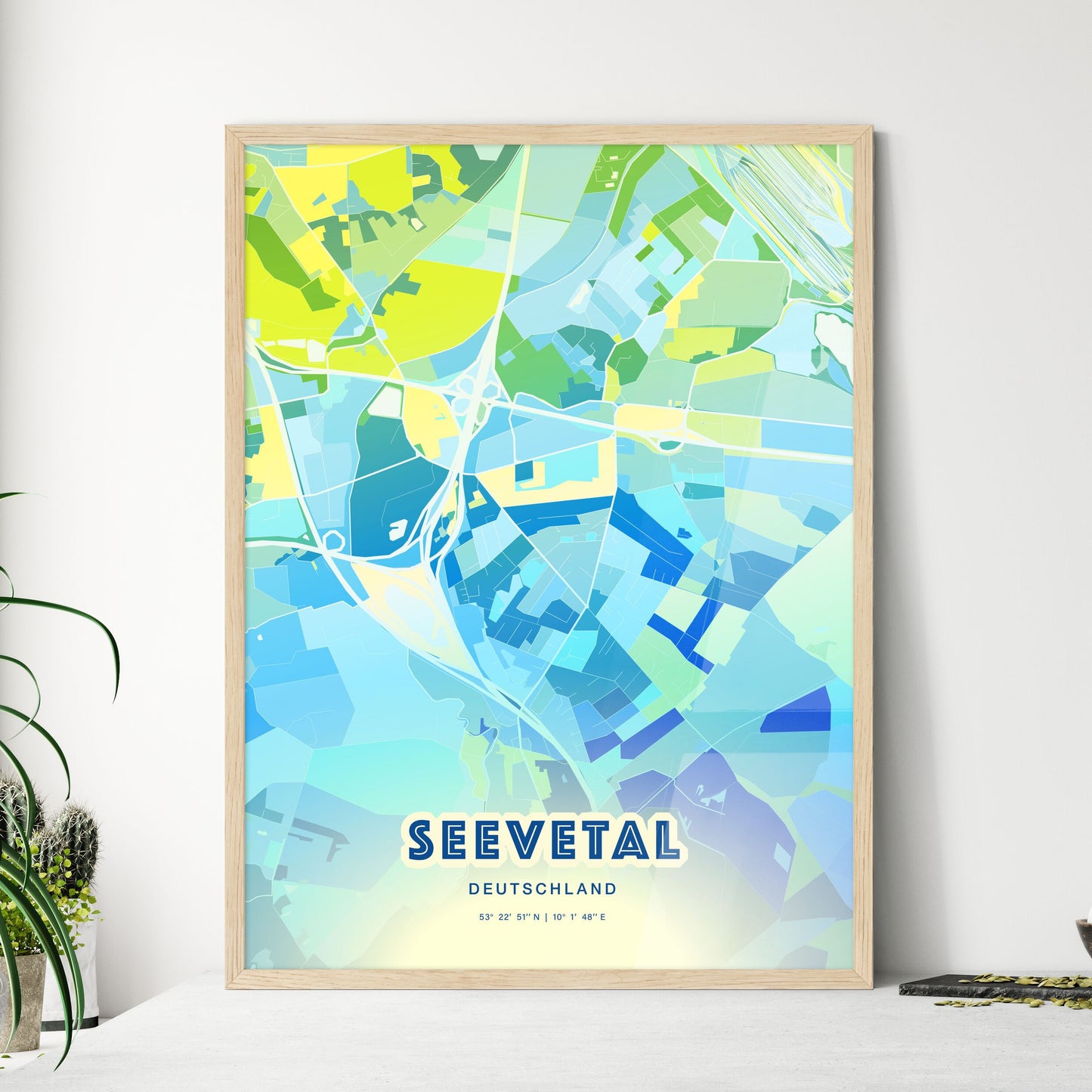 Colorful SEEVETAL GERMANY Fine Art Map Cool Blue