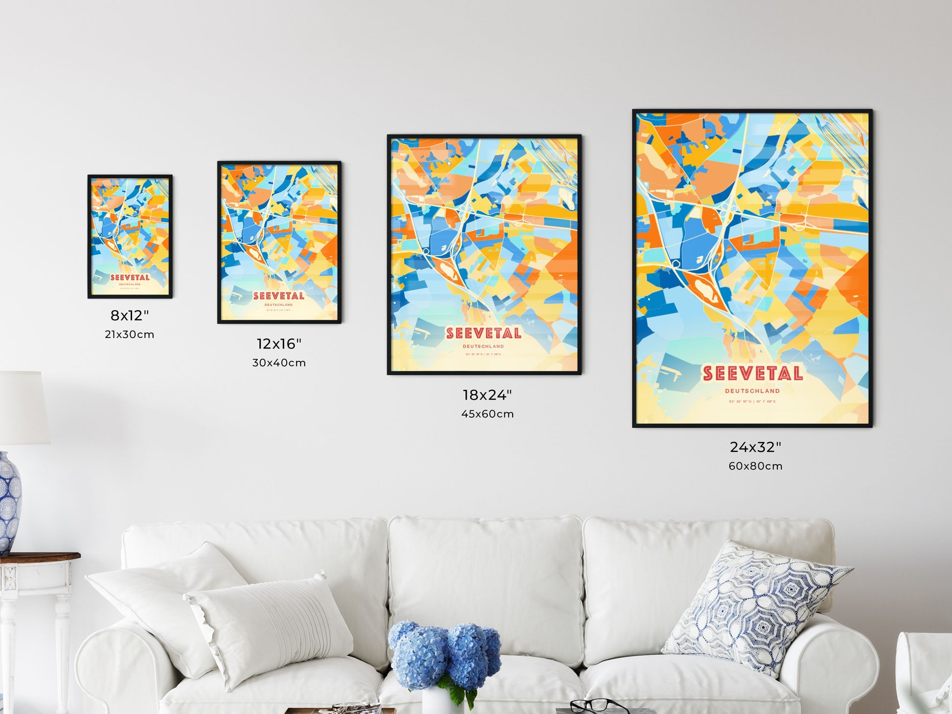 Colorful SEEVETAL GERMANY Fine Art Map Blue Orange