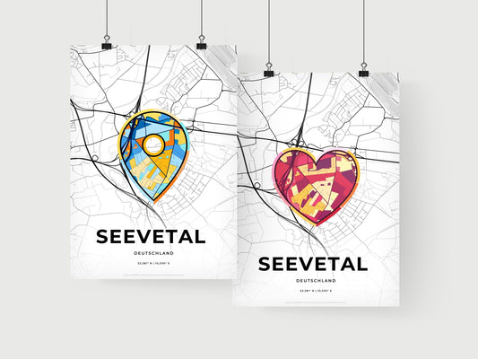 SEEVETAL GERMANY minimal art map with a colorful icon. Where it all began, Couple map gift.