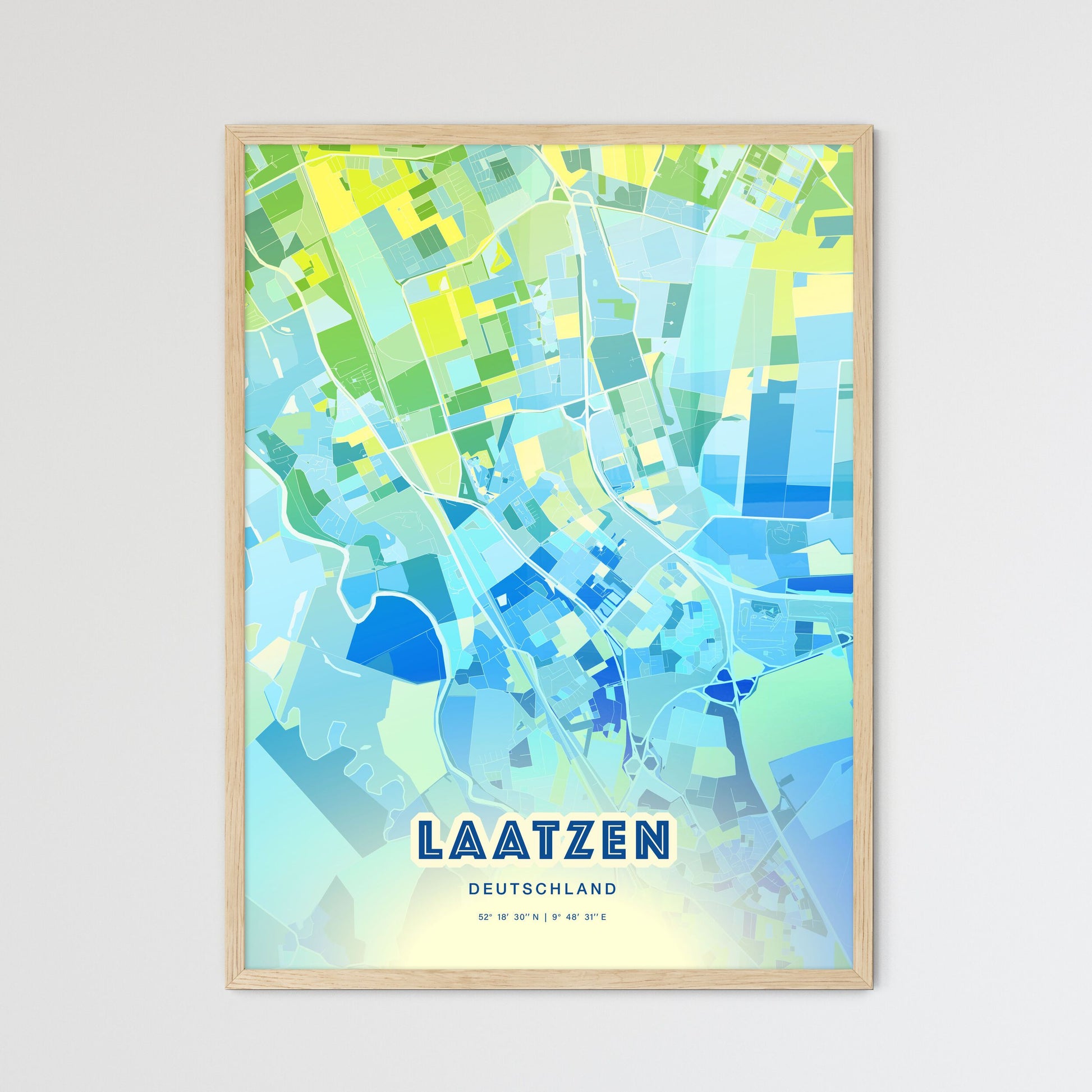 Colorful LAATZEN GERMANY Fine Art Map Cool Blue