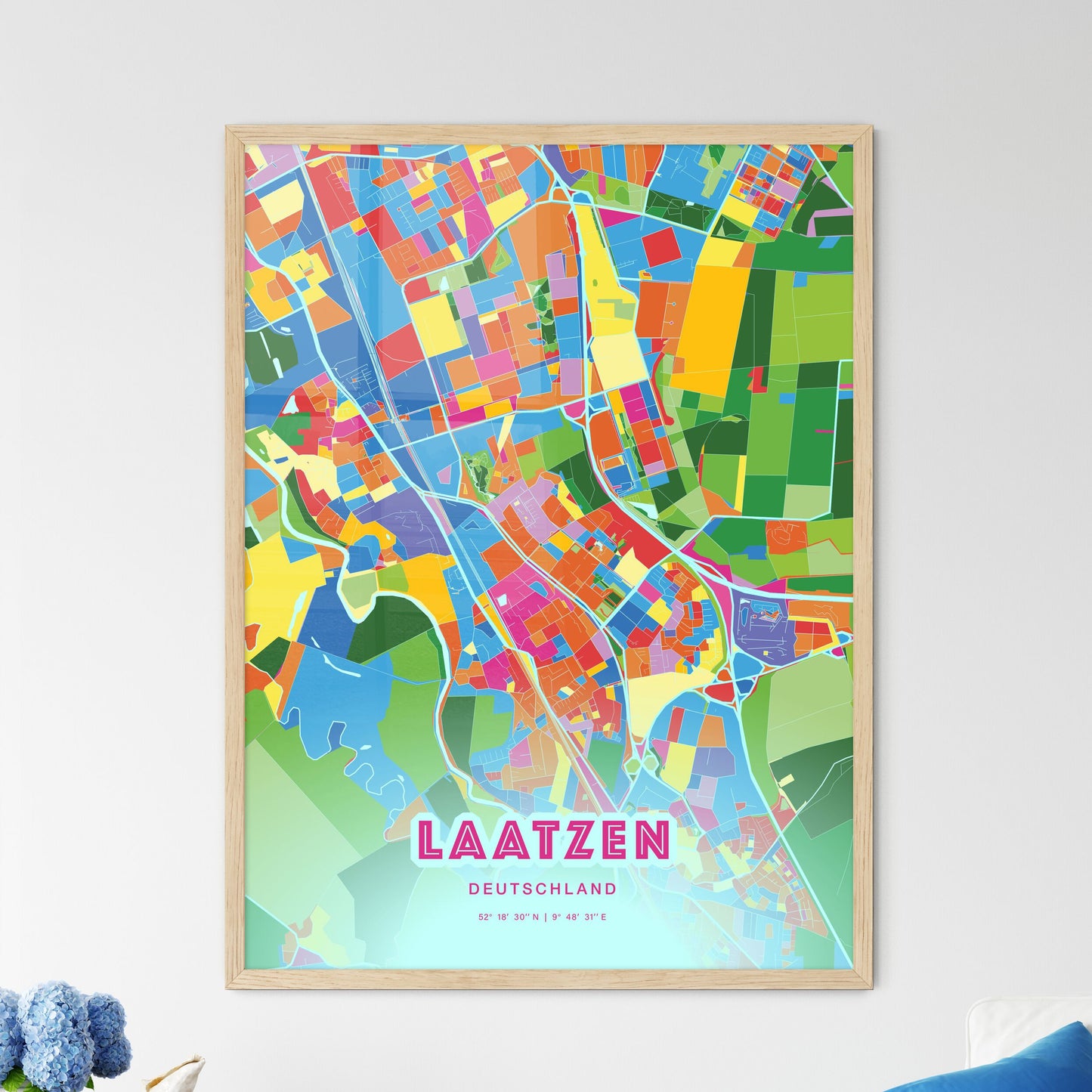 Colorful LAATZEN GERMANY Fine Art Map Crazy Colors