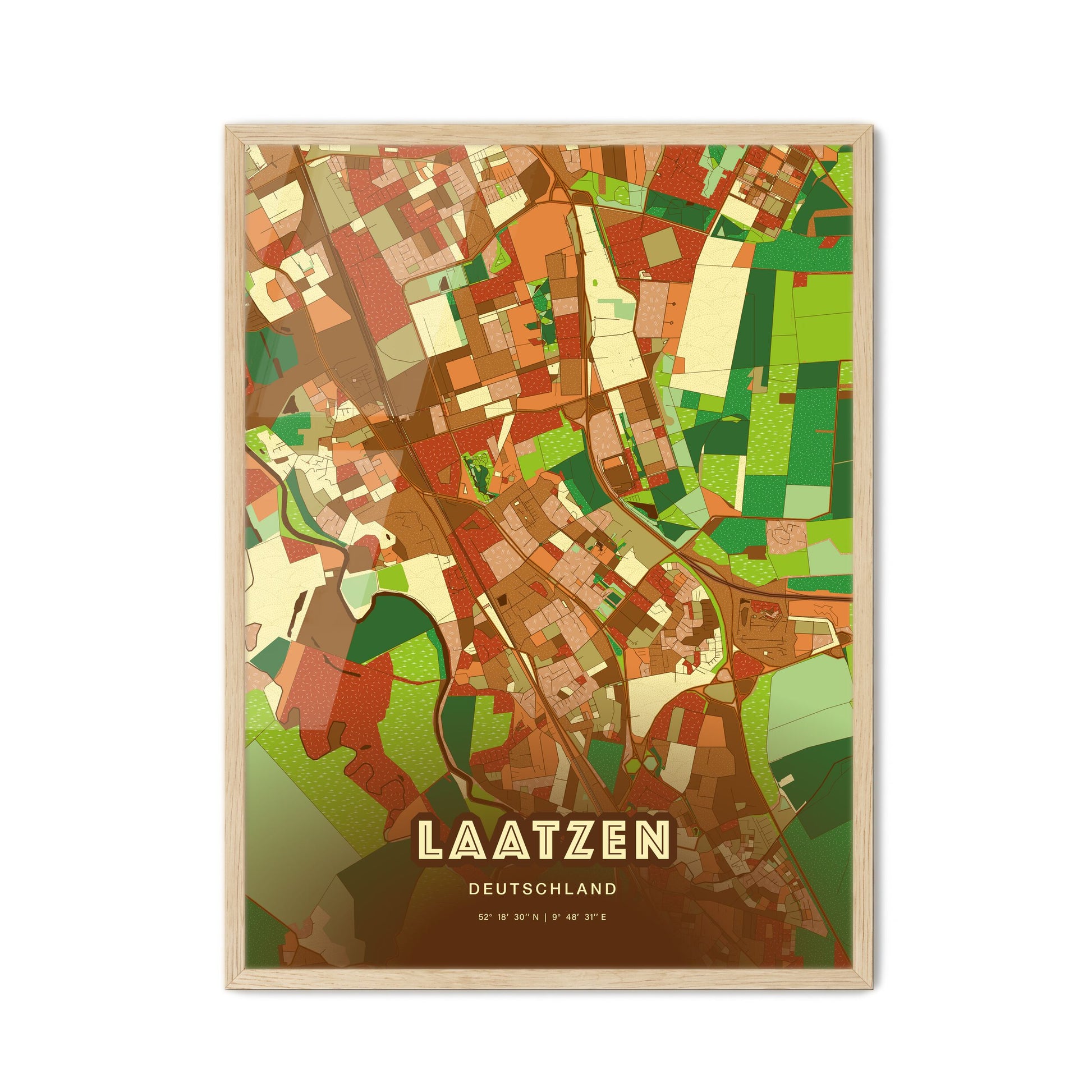 Colorful LAATZEN GERMANY Fine Art Map Farmhouse