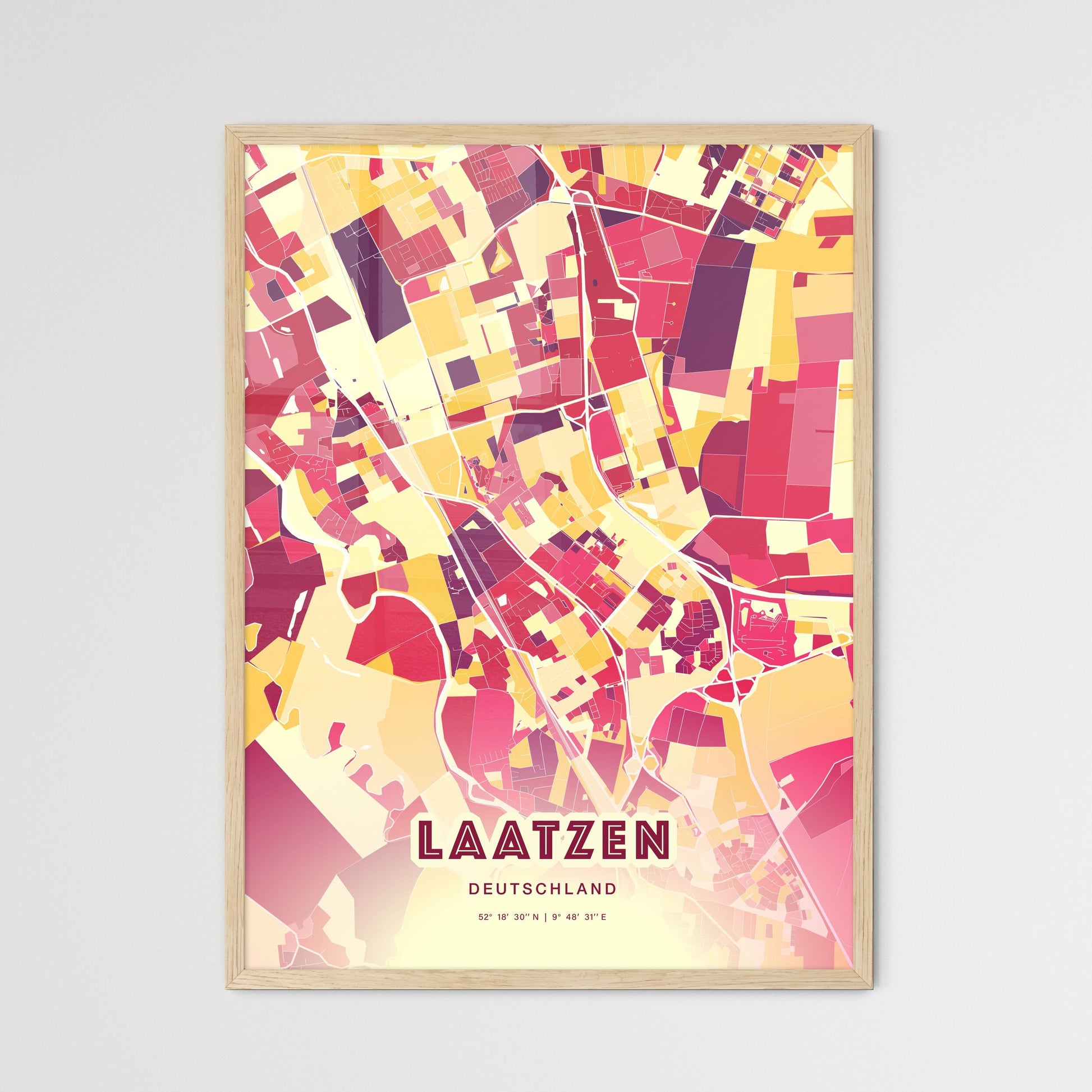 Colorful LAATZEN GERMANY Fine Art Map Hot Red